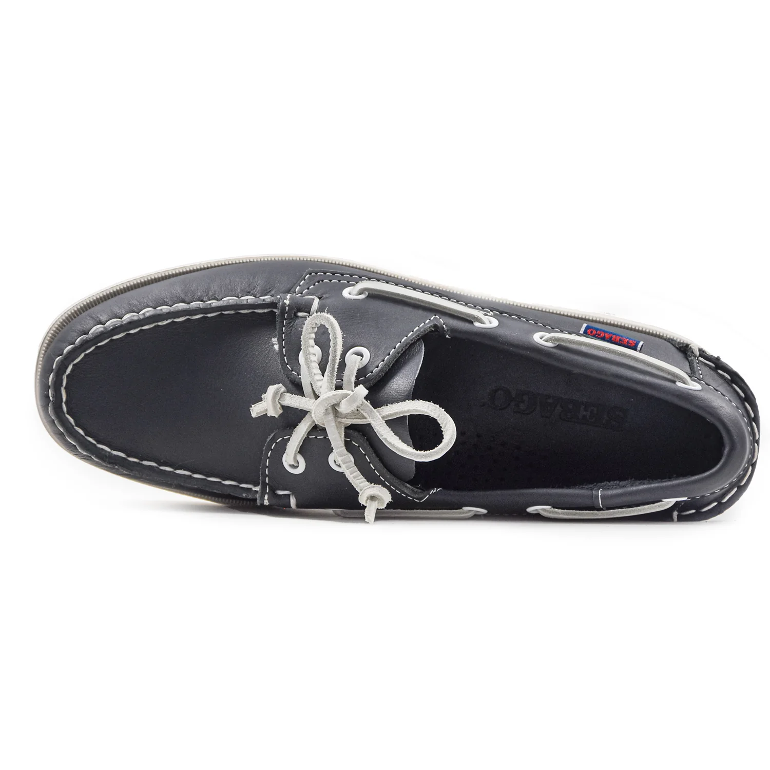 Sebago Docksides Uomo Stringata Blu Con Lacci Bianchi In Pelle - Image 3