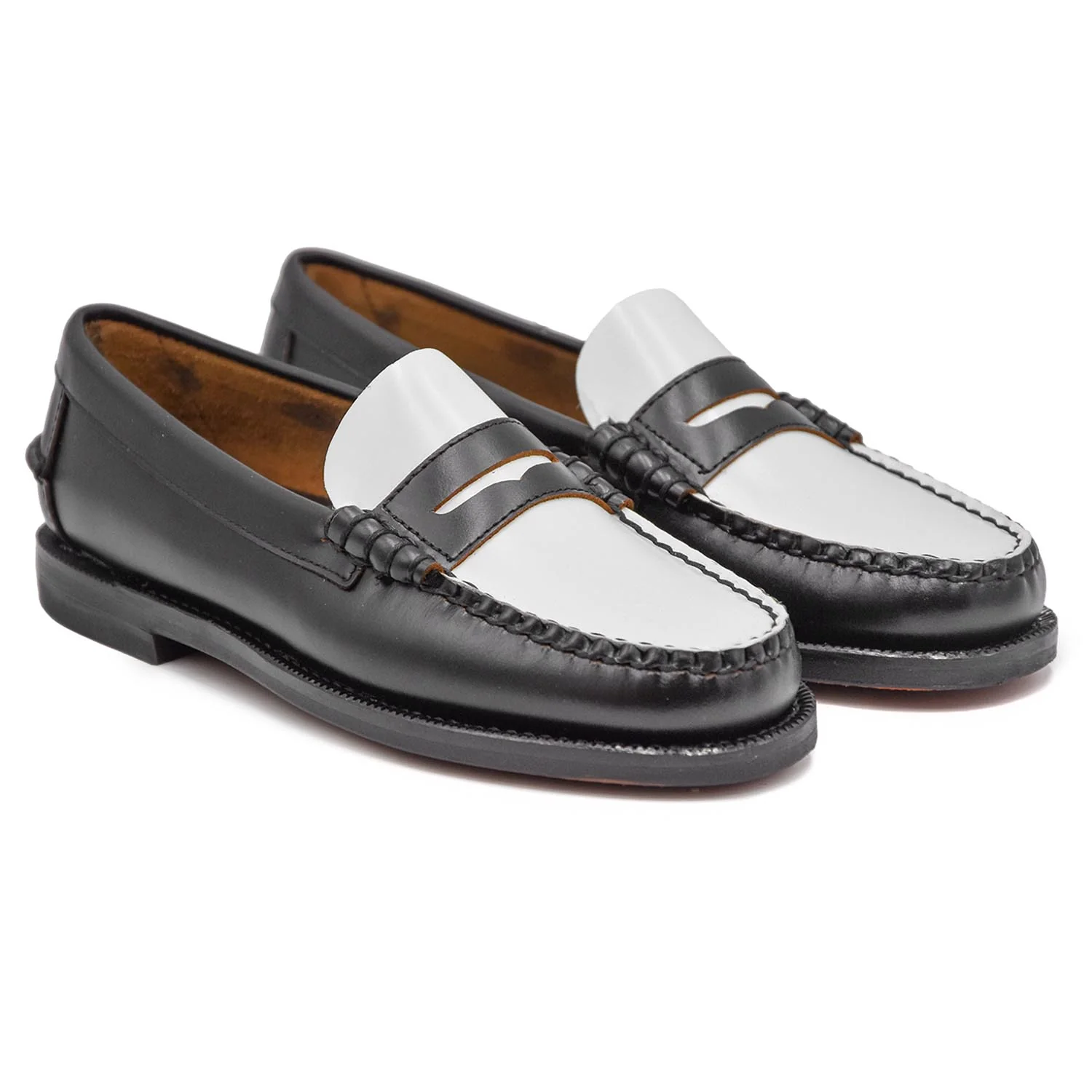 Mocassini Sebago Donna Penny Loafer Beefroll 4 Stagioni Nero Bianco - Image 2