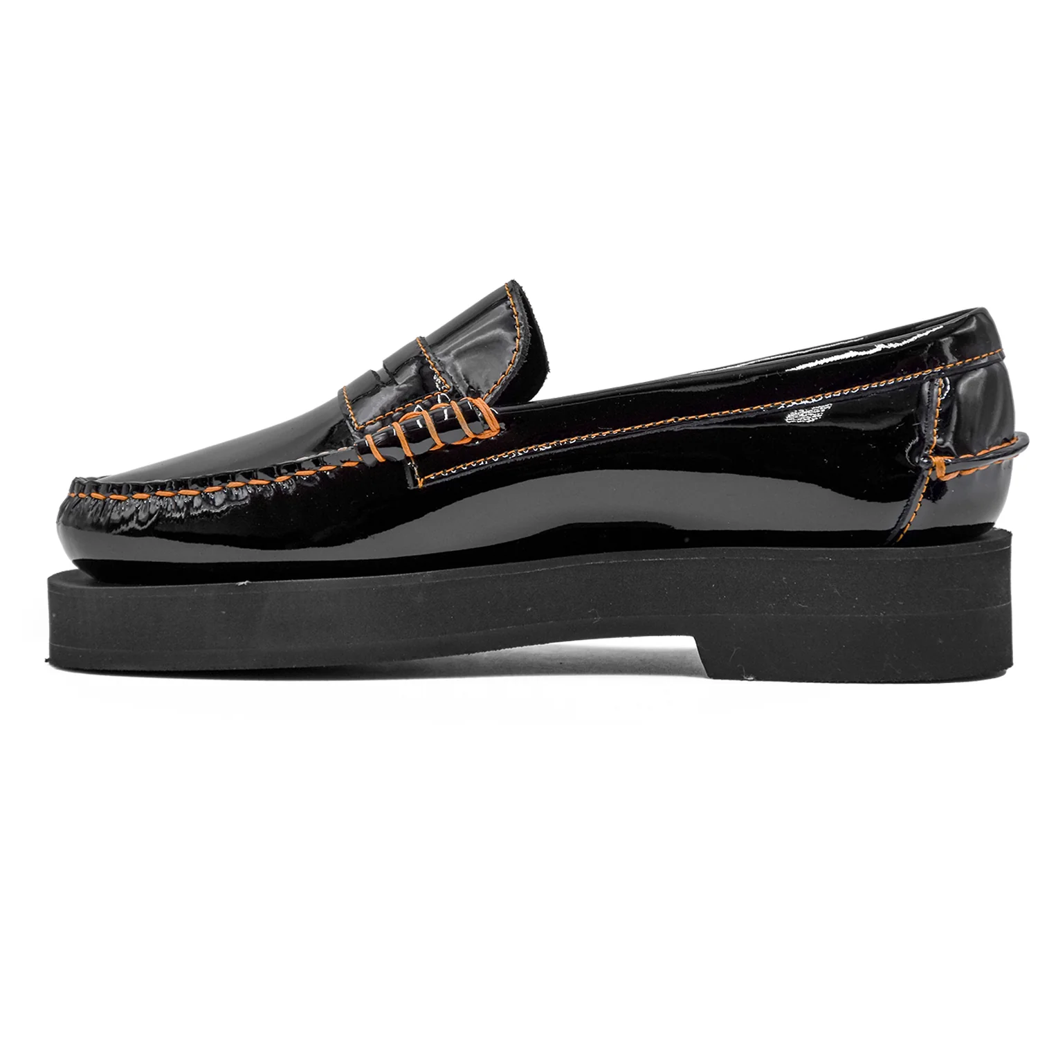 Sebago Donna Mocassini Kara Nero Cuciture Arancioni A Contrasto - Image 3