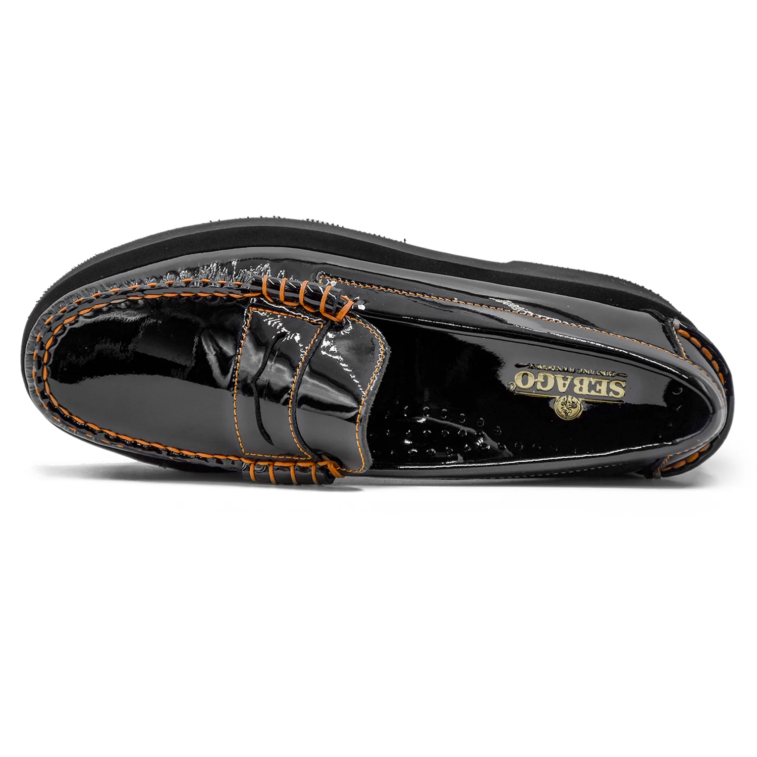 Sebago Donna Mocassini Kara Nero Cuciture Arancioni A Contrasto - Image 4
