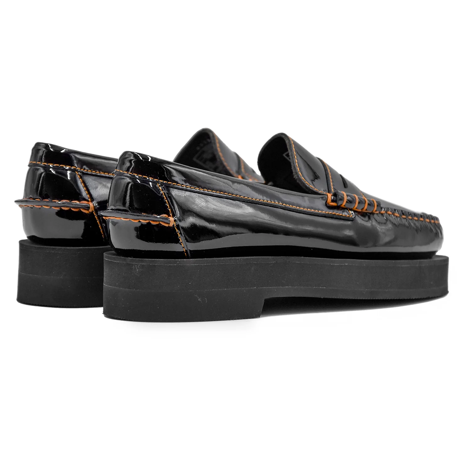 Sebago Donna Mocassini Kara Nero Cuciture Arancioni A Contrasto - Image 5