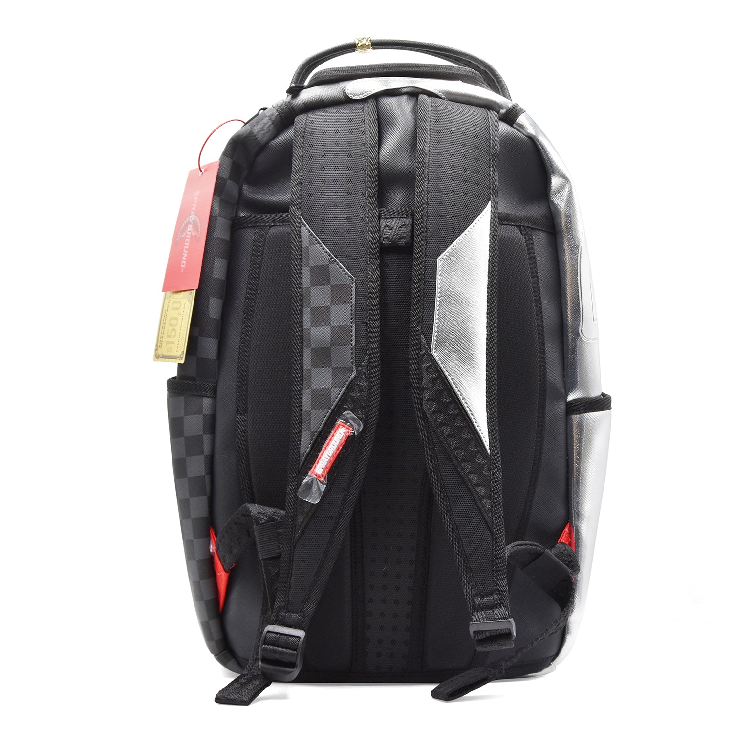 Zaino Sprayground SILVER SIDE Con Bocca E Scacchi Neri Iconici - Image 3