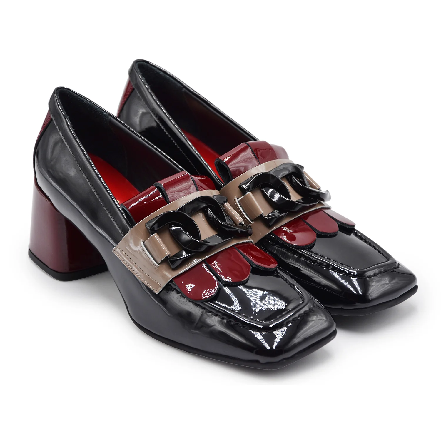 Mocassini Bruglia Milano Donna Frangia Morsetto Nero Bordeaux - Image 2