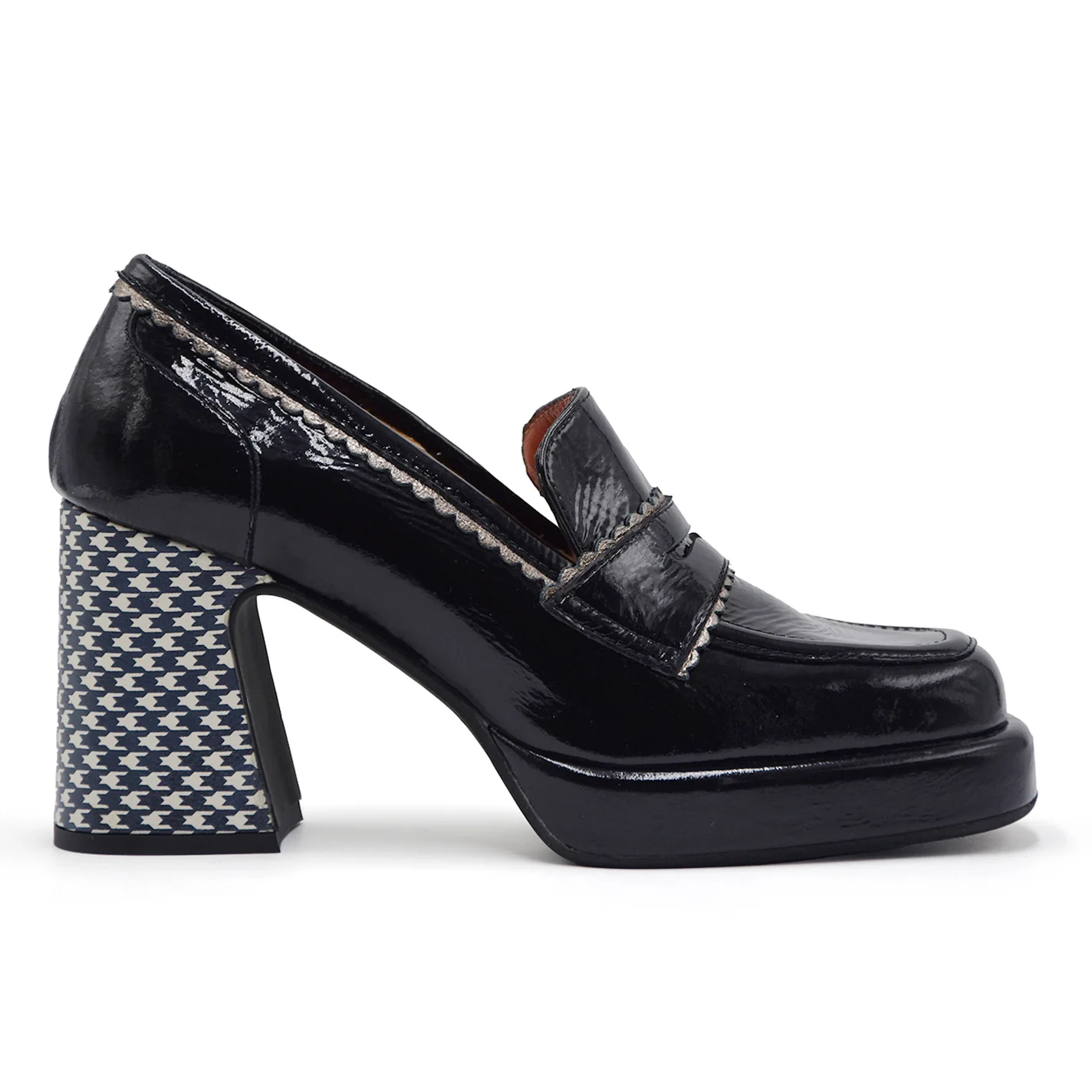 Mocassini Les:Venues Donna Naplak Nero Tacco Stile Pied-De-Poule