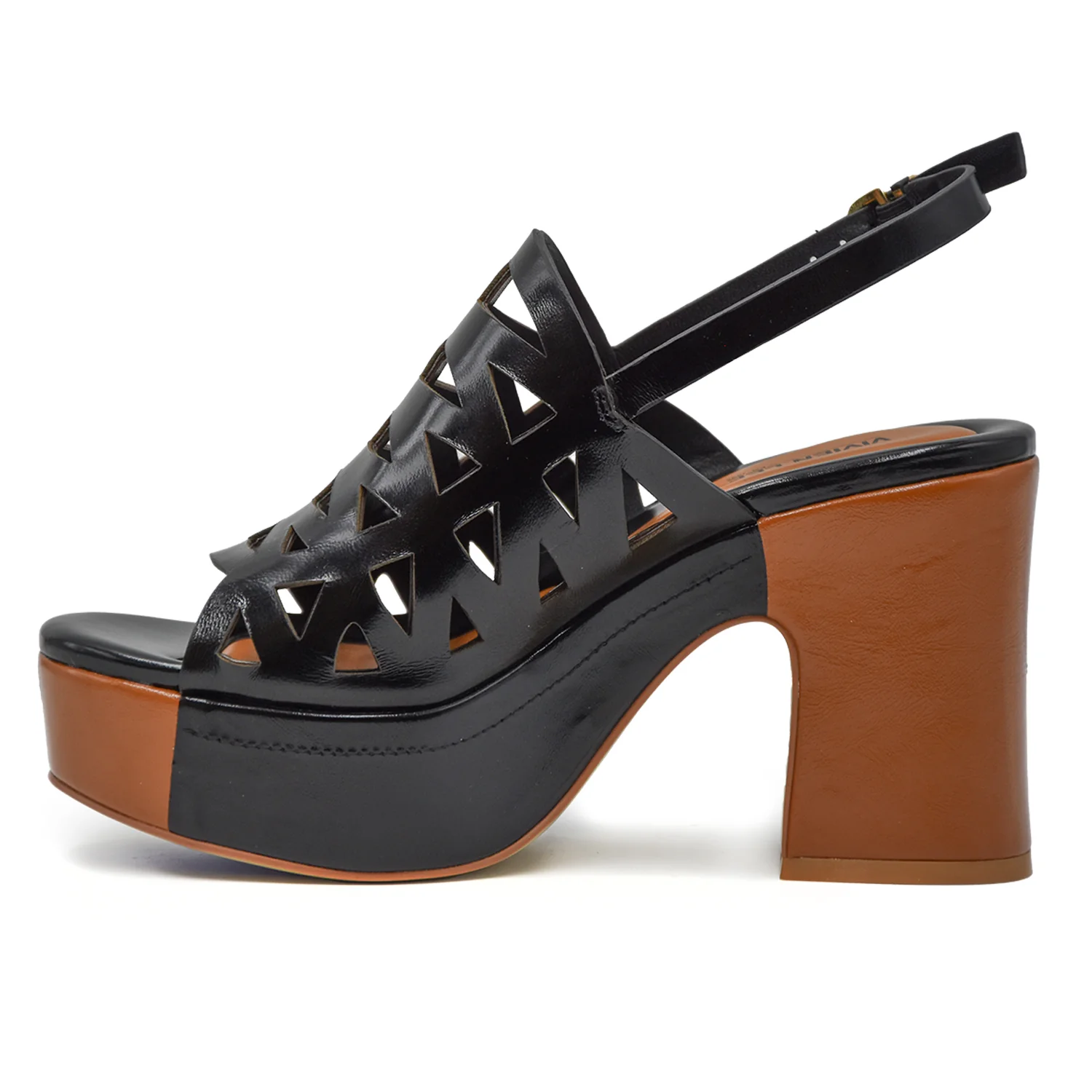 Sandali Vivien Lee Donna Nero Con Suola E Plateau Di Color Cuoio - Image 4