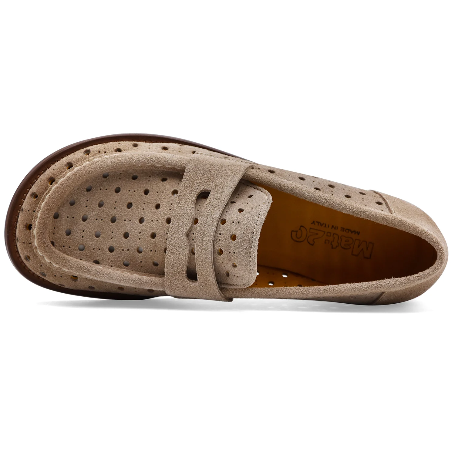 Mat:20 Mocassini Donna 9723 In Pelle Scamosciata Beige Con Fori - Image 3