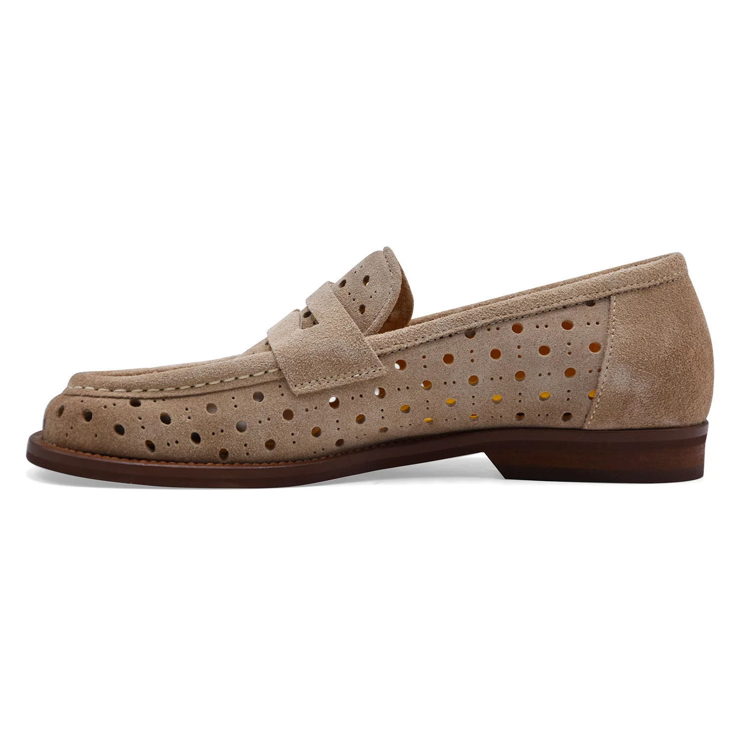 Mat:20 Mocassini Donna 9723 In Pelle Scamosciata Beige Con Fori - Image 4