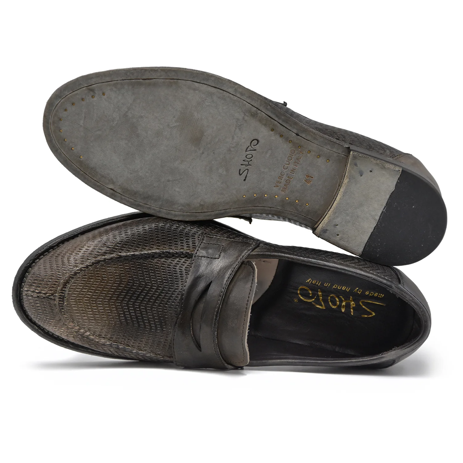 Mocassini Shoto Uomo Pelle Vintage Piombo Sfumata Made in Italy - Image 4