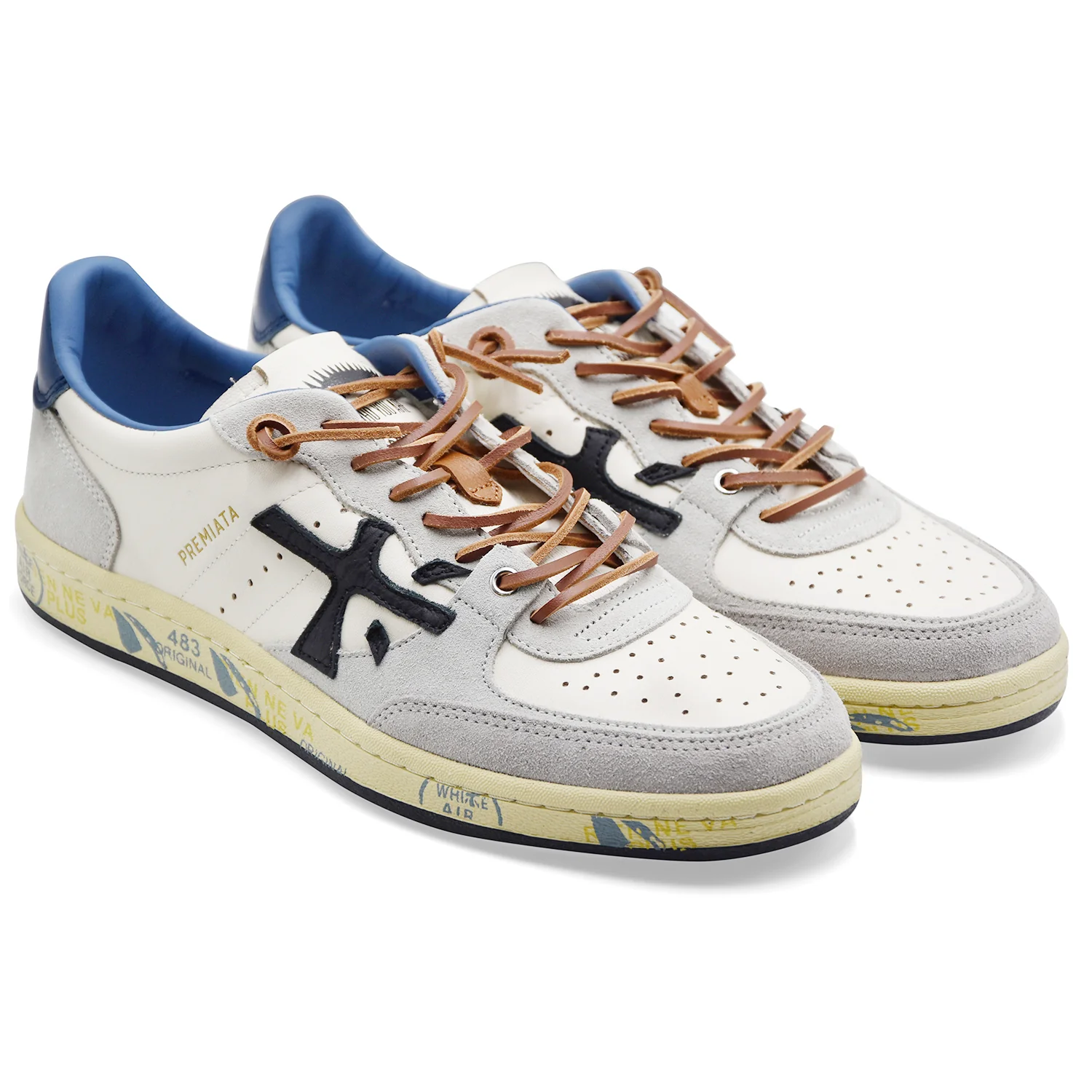 Sneakers Uomo Premiata Bskt Clay Var. 7617 Bianco Grigio Blu - Image 2