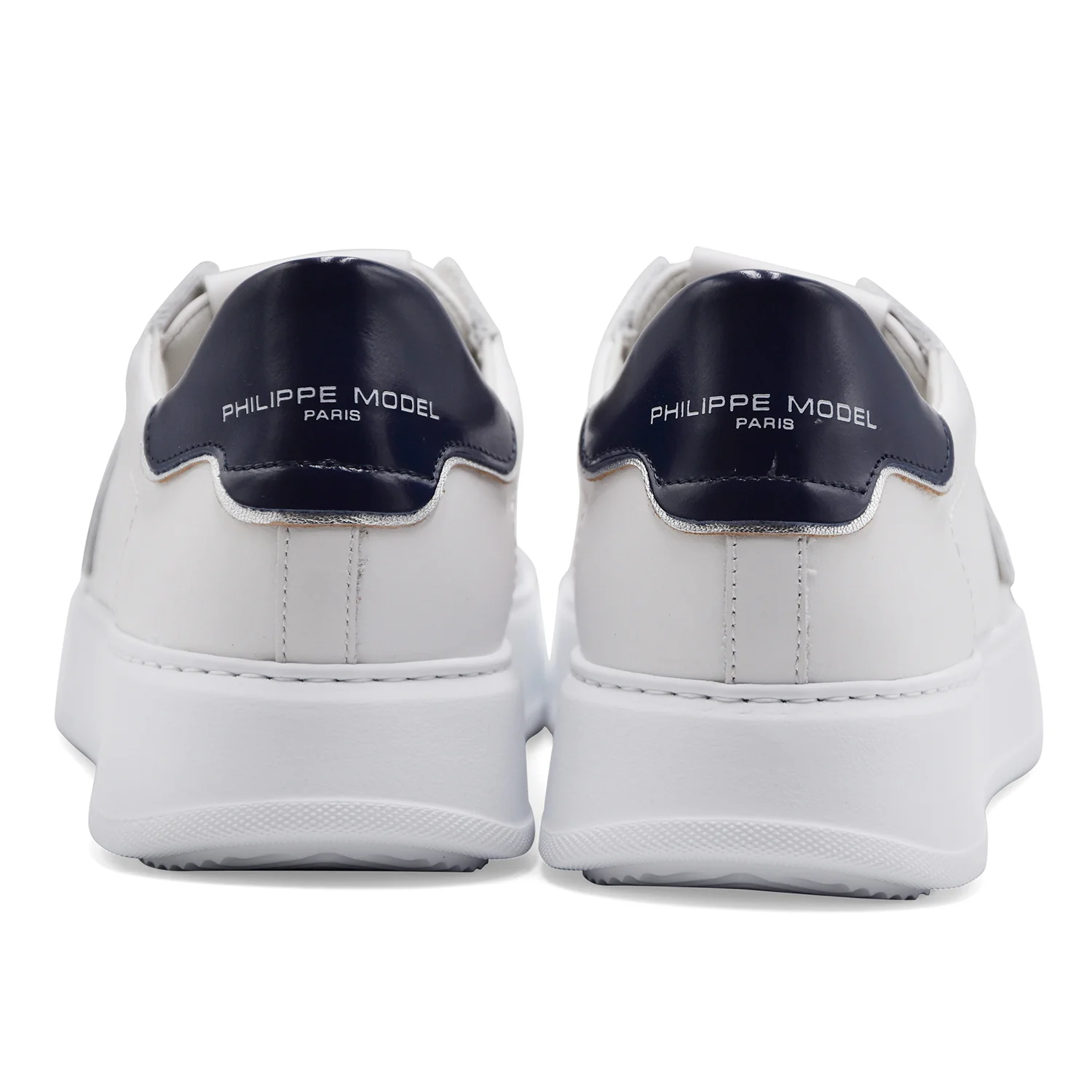 Philippe Model Uomo Sneakers TEMPLE LOW Pelle Bianca Tallone Blu - Image 5