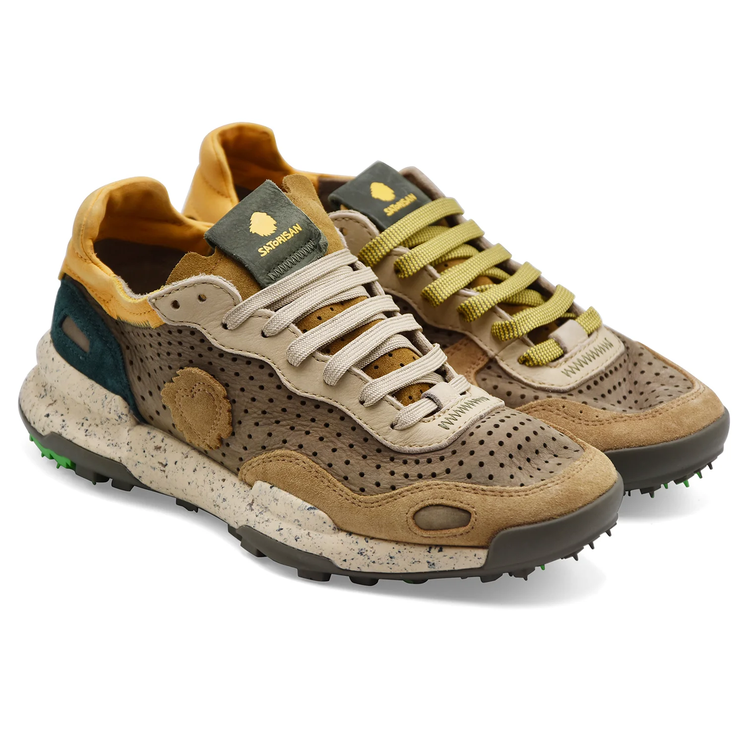 Satorisan Sneakers Uomo Chacrona Pelle Beige Dettaglio Giallo - Image 3