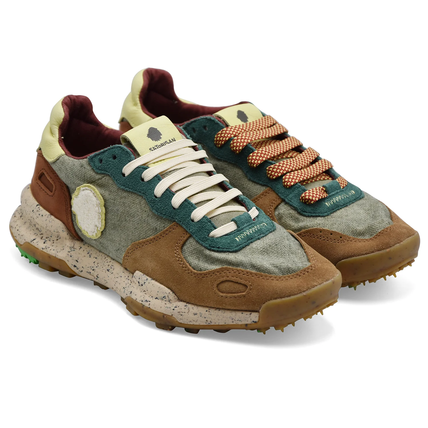 Satorisan Sneakers Uomo Chacrona Pelle Scamosciata Beige E Verde - Image 3