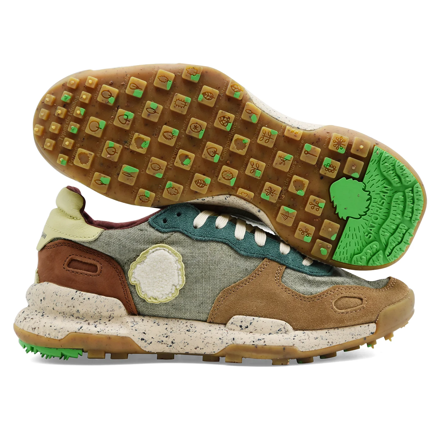 Satorisan Sneakers Uomo Chacrona Pelle Scamosciata Beige E Verde - Image 5