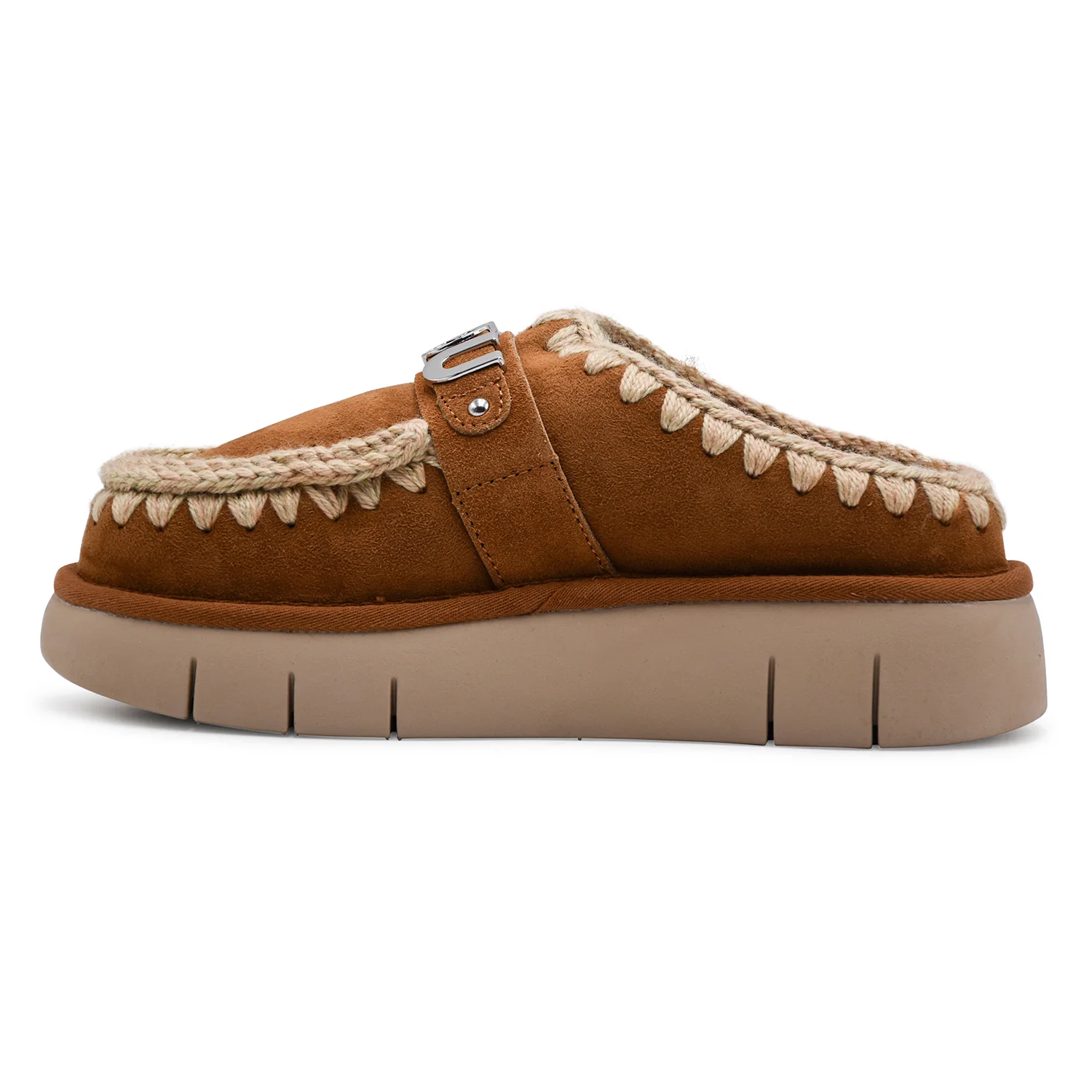 Sabot Mou Donna Bounce Clog Metal Logo Camoscio Cognac Con Logo - Image 3