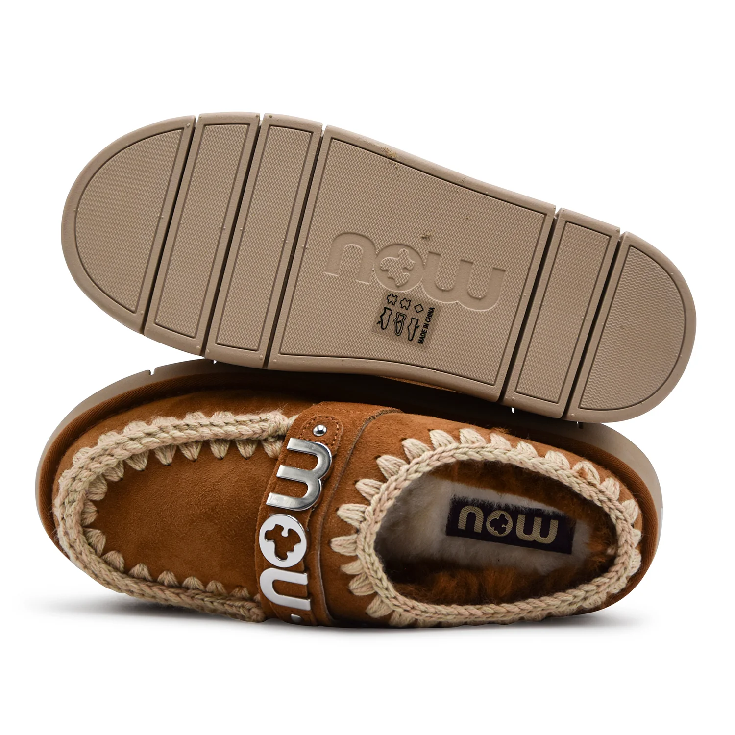 Sabot Mou Donna Bounce Clog Metal Logo Camoscio Cognac Con Logo - Image 4