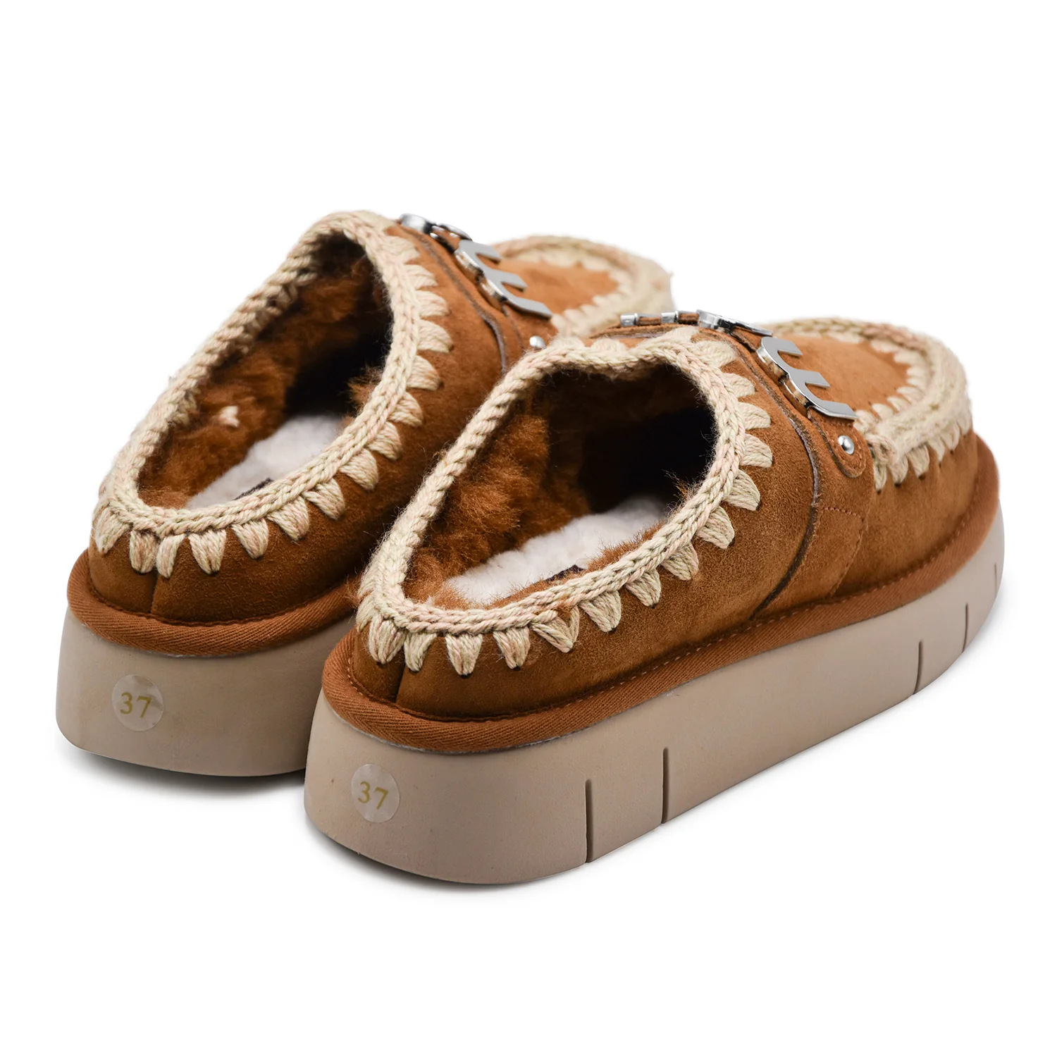 Sabot Mou Donna Bounce Clog Metal Logo Camoscio Cognac Con Logo - Image 5