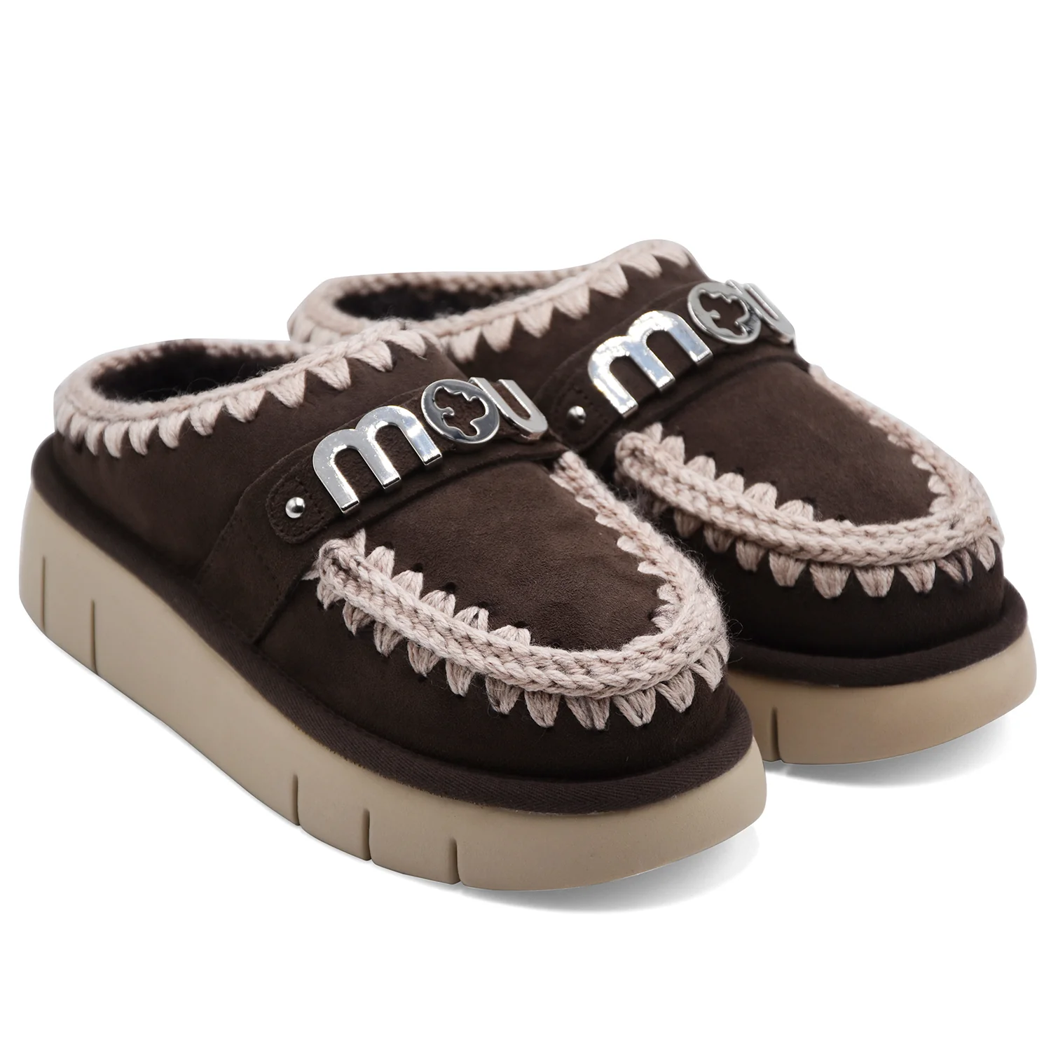 Sabot Mou Donna Bounce Clog Pelle Scamosciata Marrone Con Logo - Image 2