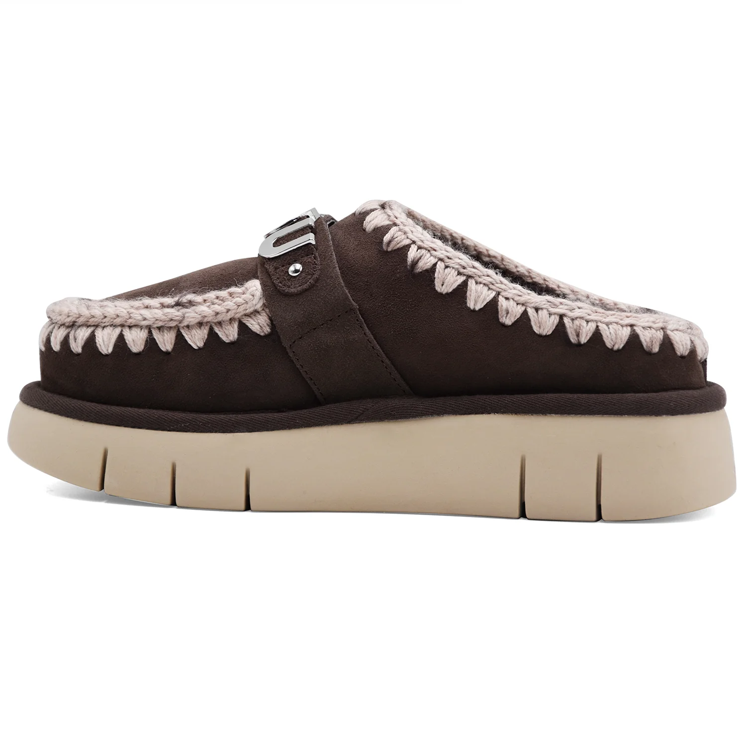 Sabot Mou Donna Bounce Clog Pelle Scamosciata Marrone Con Logo - Image 3