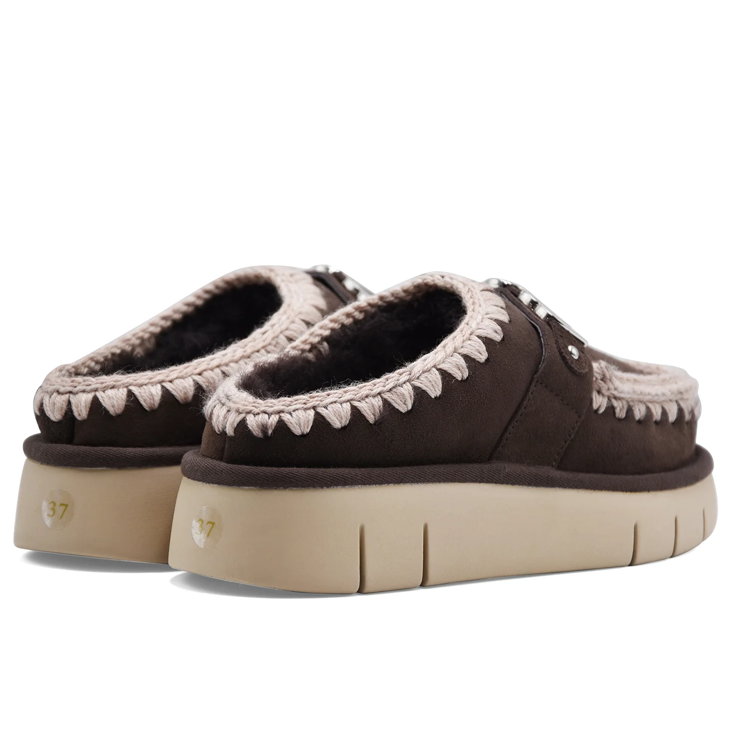 Sabot Mou Donna Bounce Clog Pelle Scamosciata Marrone Con Logo - Image 4