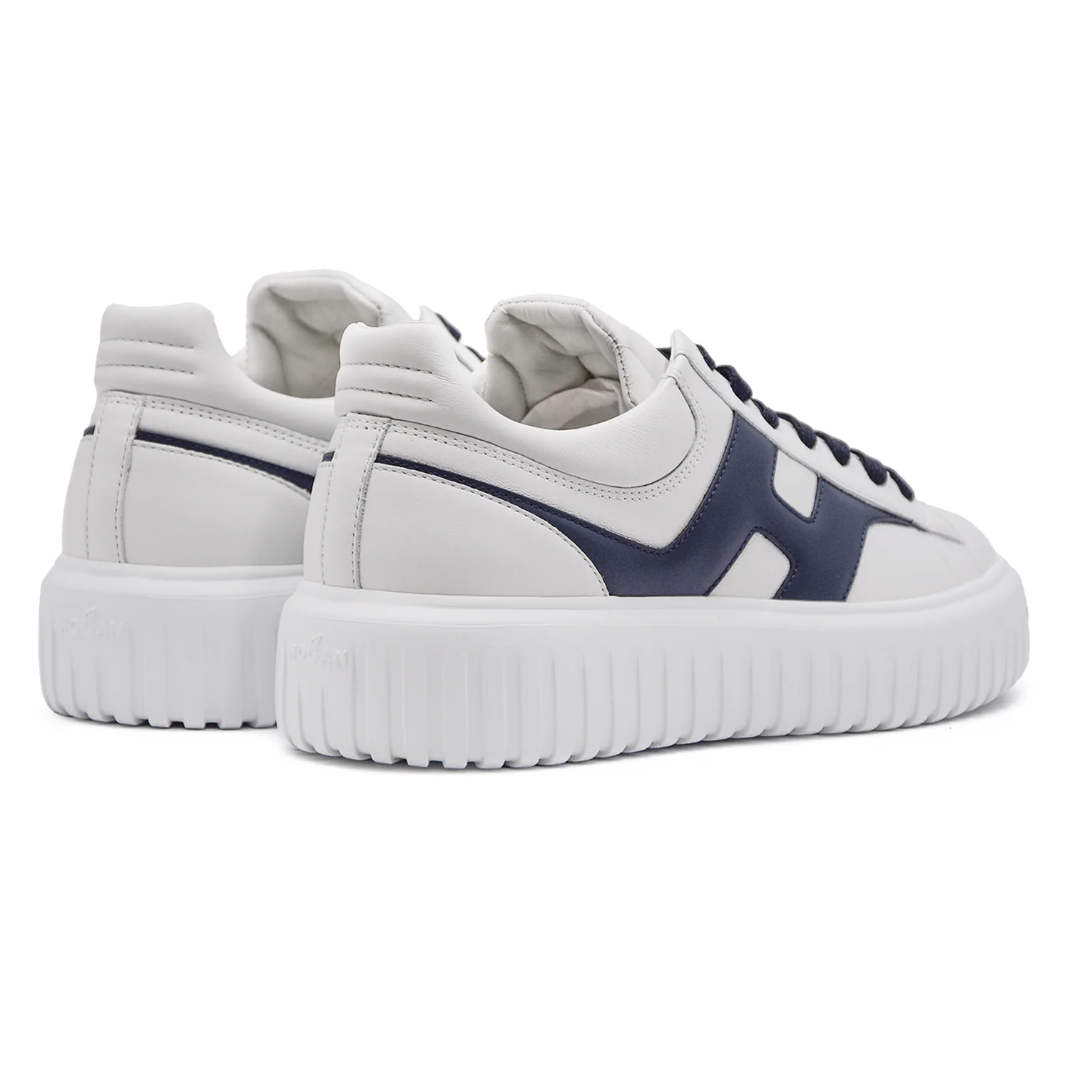 Hogan H-Stripes Sneakers Uomo Bianco Blu Suola Righe Verticali - Image 3