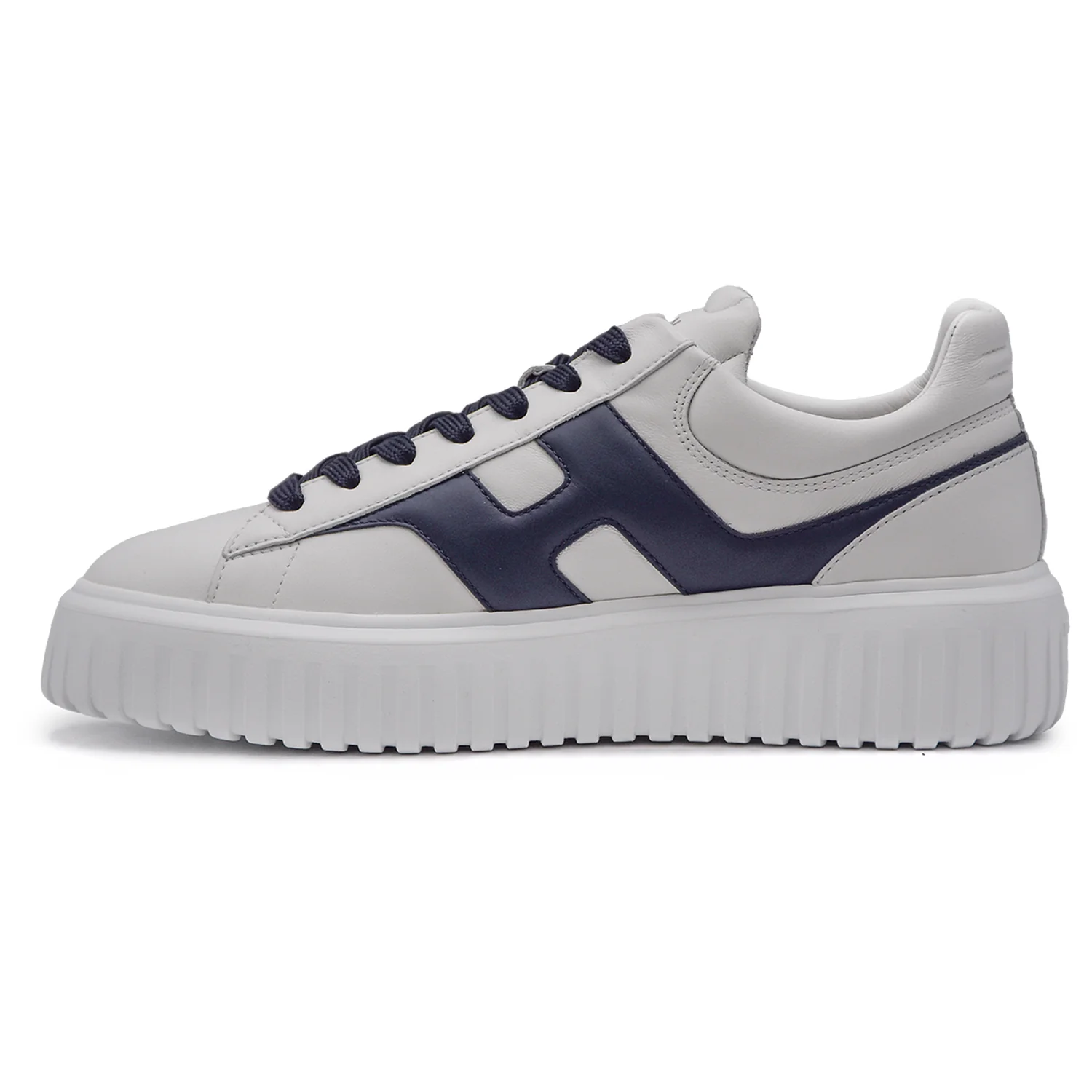 Hogan H-Stripes Sneakers Uomo Bianco Blu Suola Righe Verticali - Image 4