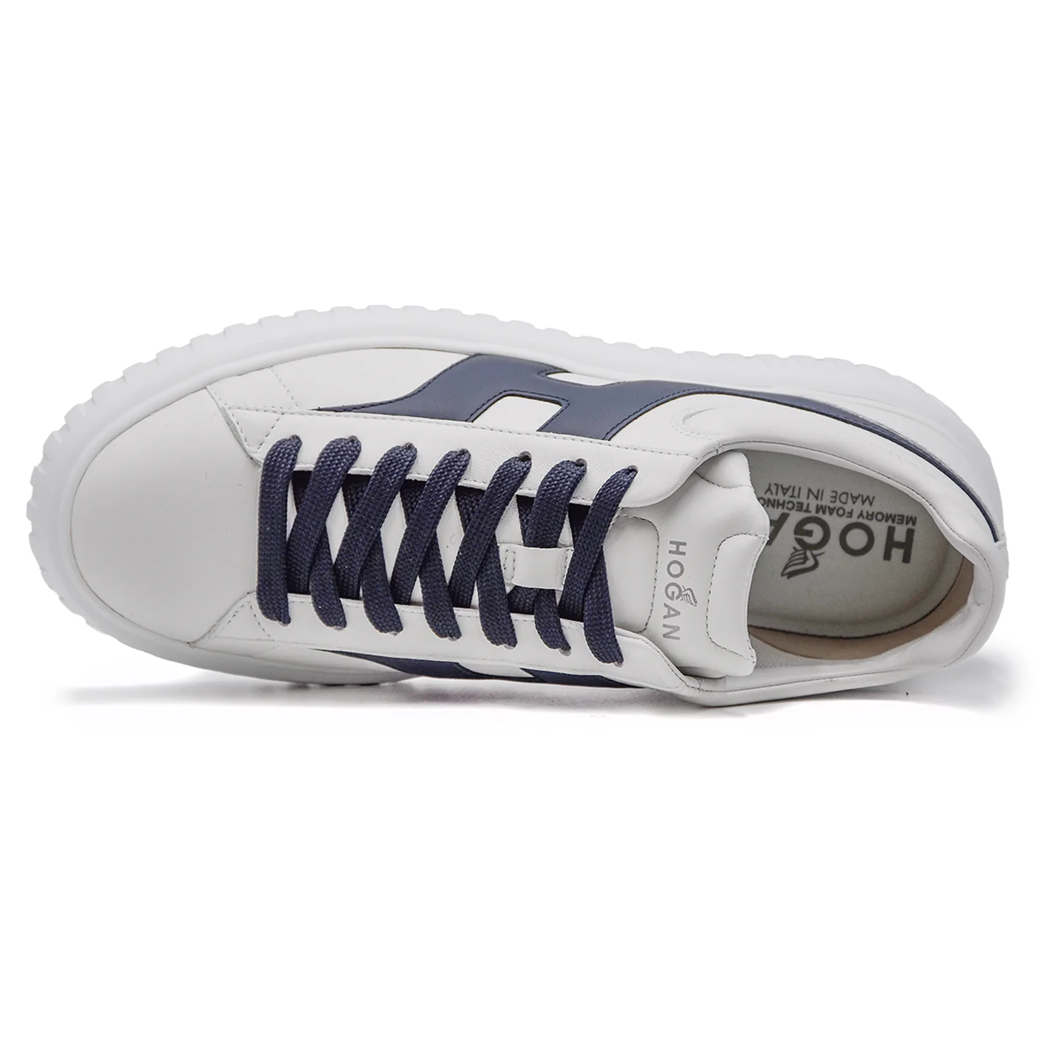 Hogan H-Stripes Sneakers Uomo Bianco Blu Suola Righe Verticali - Image 5