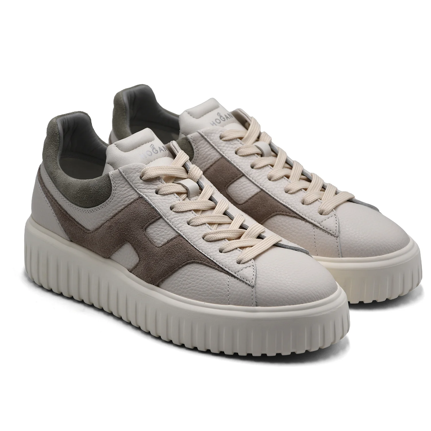 Sneakers Hogan H-Stripes Uomo Grigio Avorio Beige Con H Iconica - Image 2