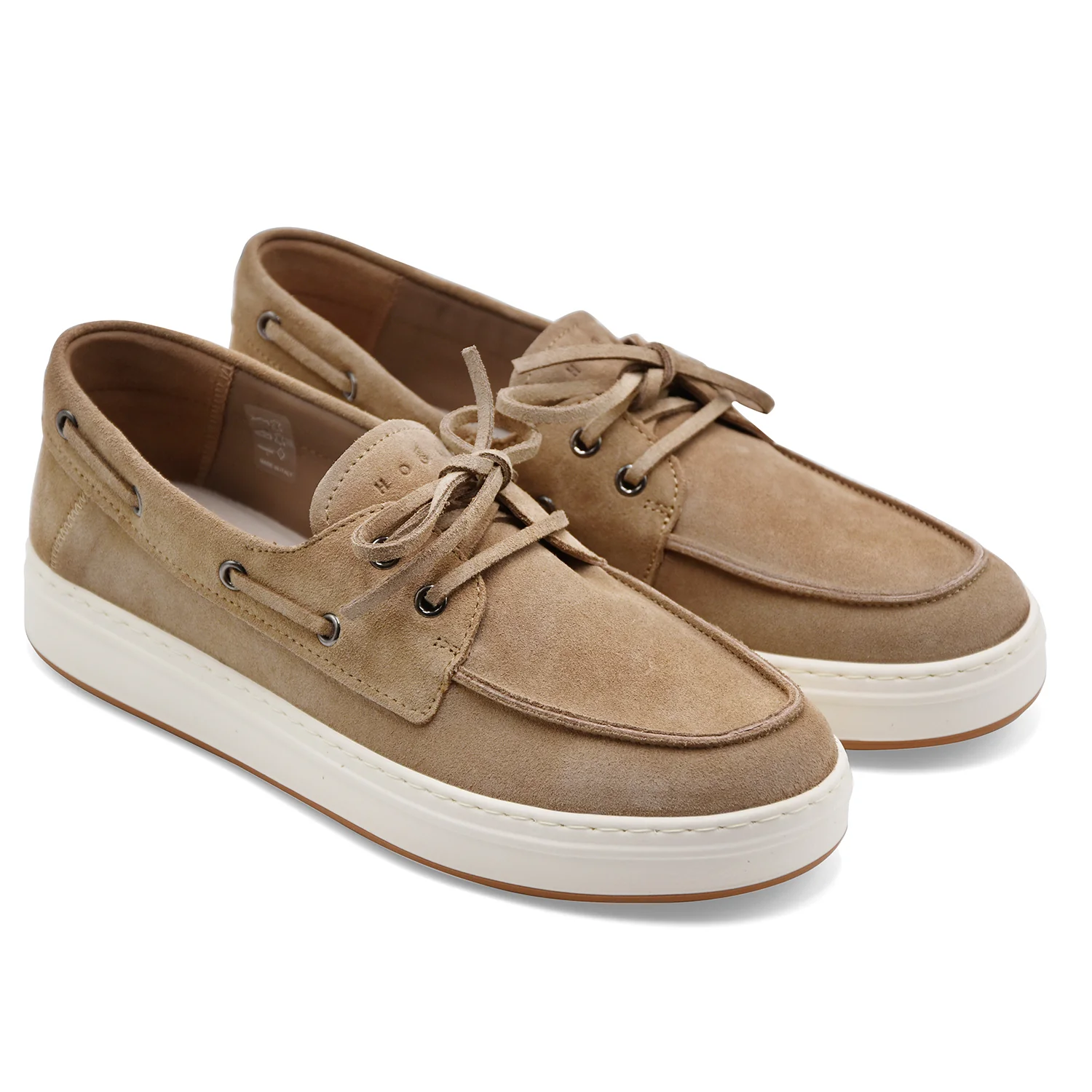 Hogan Scarpe Da Barca Uomo H668 In Vera Pelle Scamosciata Beige - Image 2