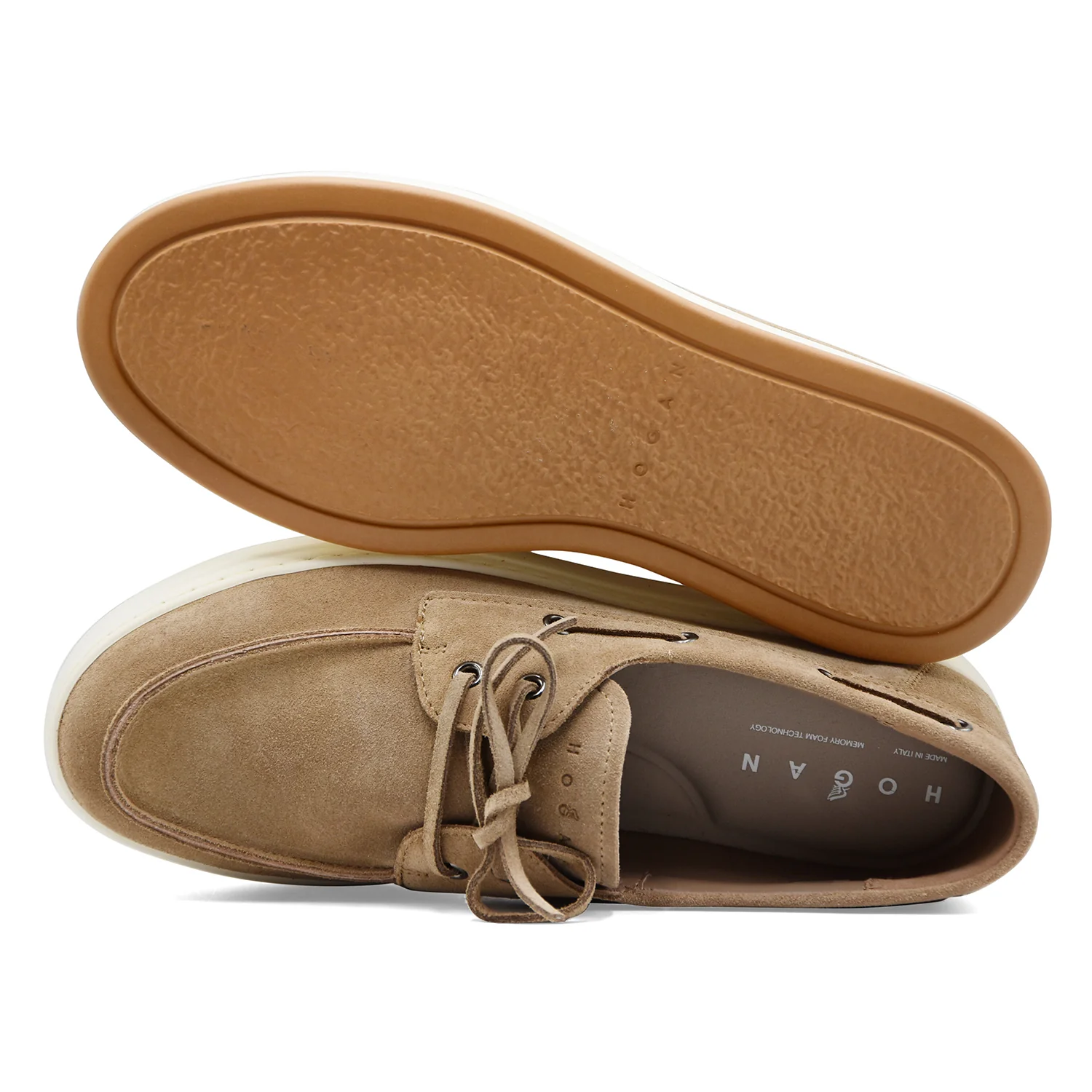 Hogan Scarpe Da Barca Uomo H668 In Vera Pelle Scamosciata Beige - Image 4