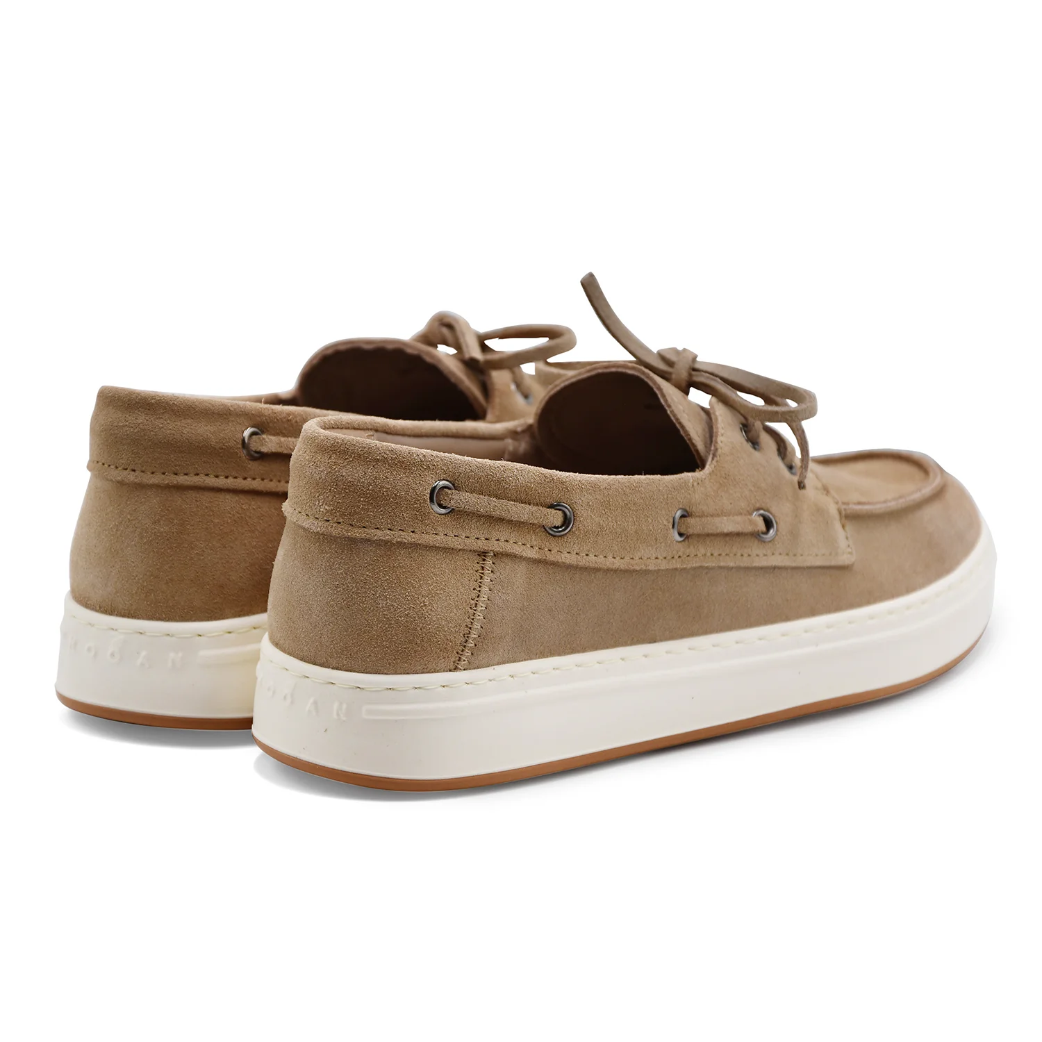 Hogan Scarpe Da Barca Uomo H668 In Vera Pelle Scamosciata Beige - Image 5