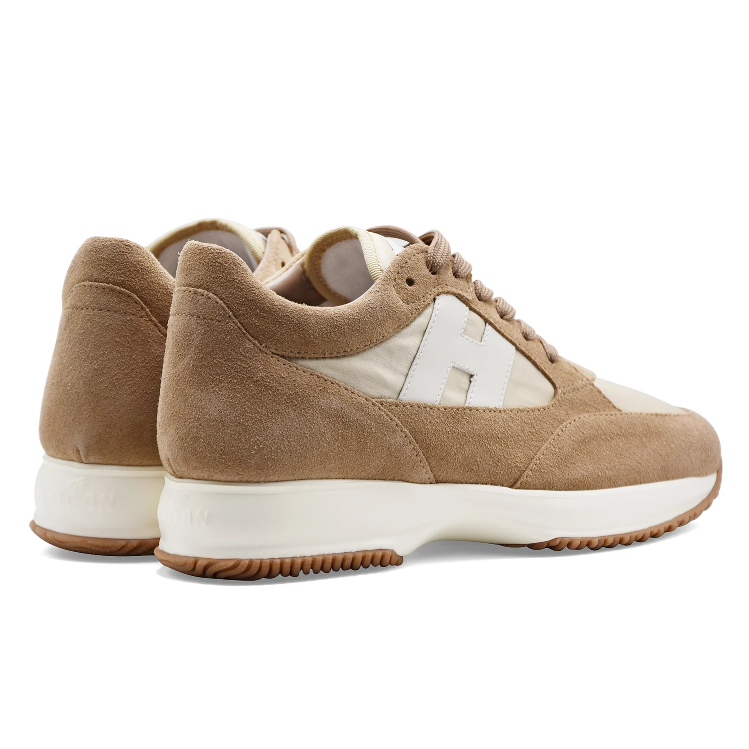 Hogan Sneakers Da Uomo INTERACTIVE Vera Pelle Scamosciata Beige - Image 3