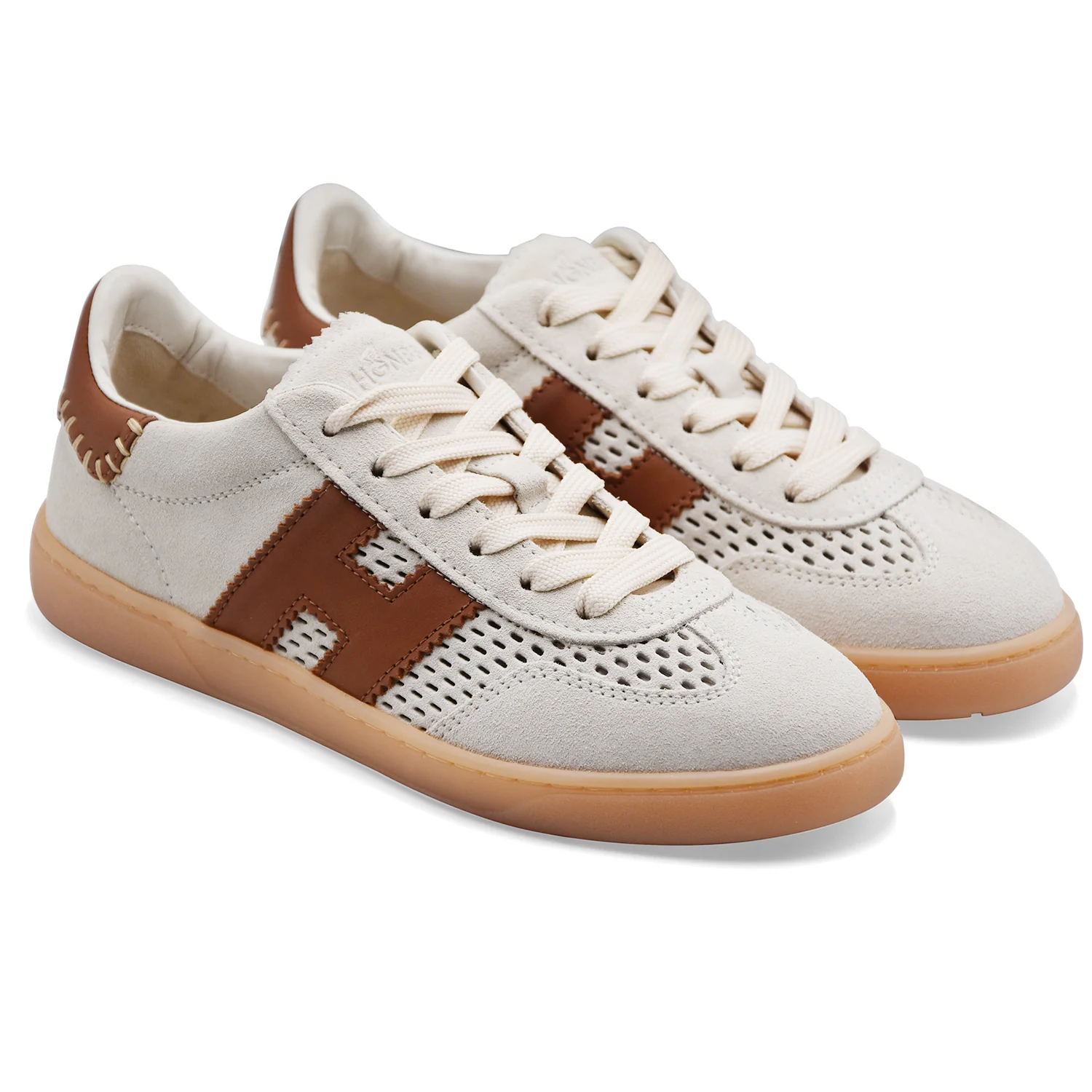 Sneakers Donna Hogan Cool Pelle Scamosciata Avorio Piccoli Fori - Image 2