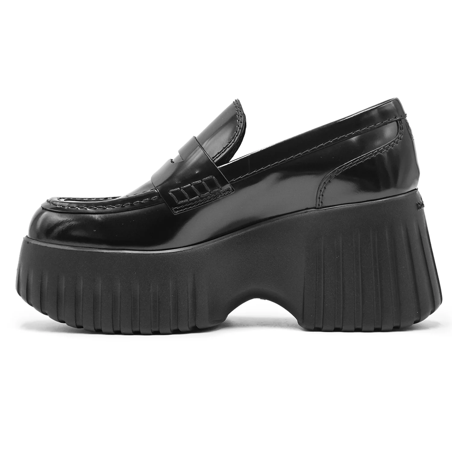 Hogan Mocassini Donna Nero H-Stripes Wedge Con Soletta Memory - Image 3