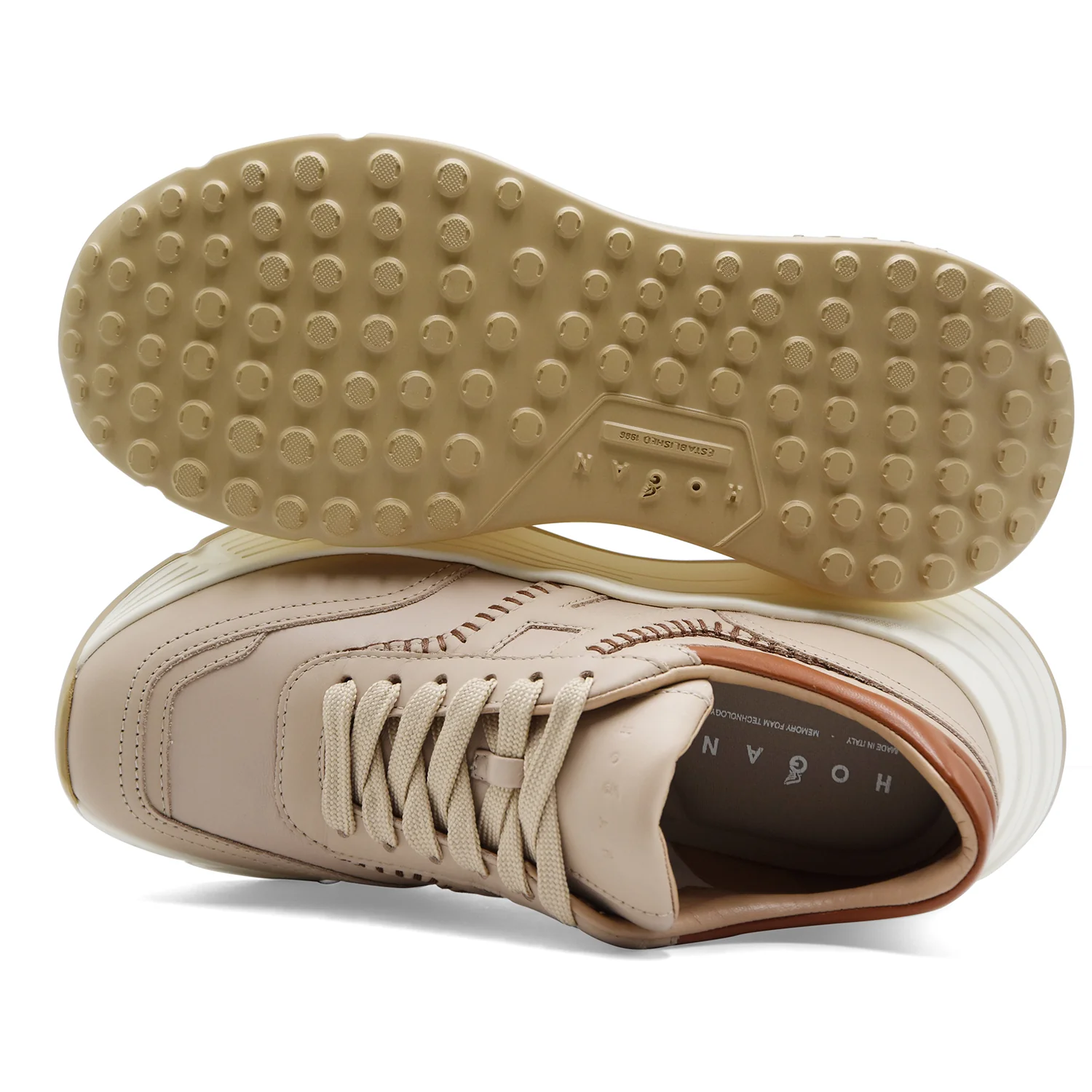 Sneakers Hogan Donna H669 Pelle Beige Maxi Suola Ultra Comoda - Image 3