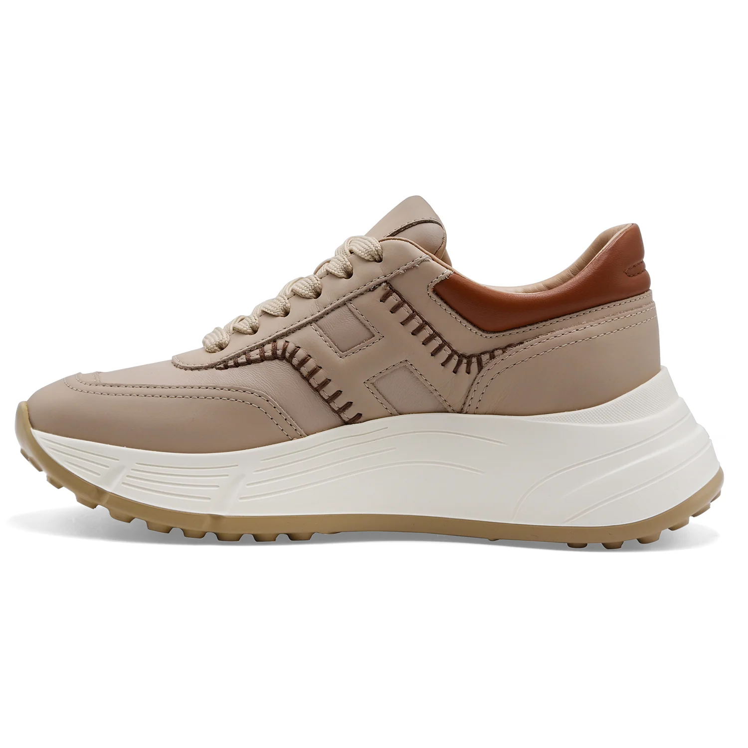 Sneakers Hogan Donna H669 Pelle Beige Maxi Suola Ultra Comoda - Image 4