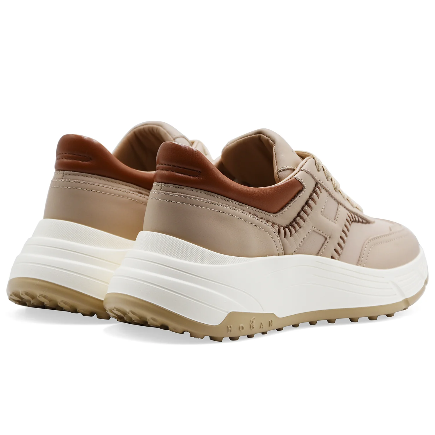 Sneakers Hogan Donna H669 Pelle Beige Maxi Suola Ultra Comoda - Image 5