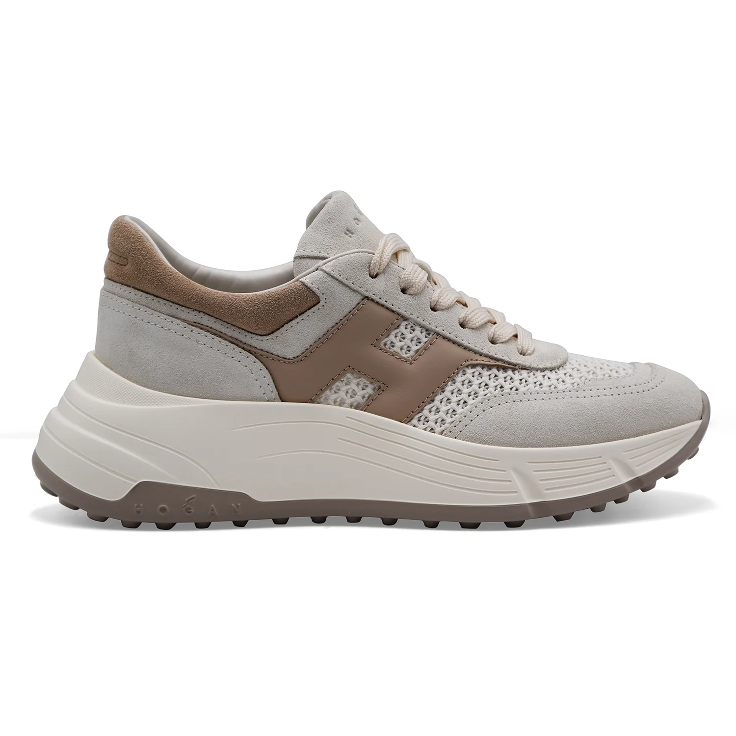 Hogan Sneakers Donna H669 In Pelle Scamosciata Bianco E Beige
