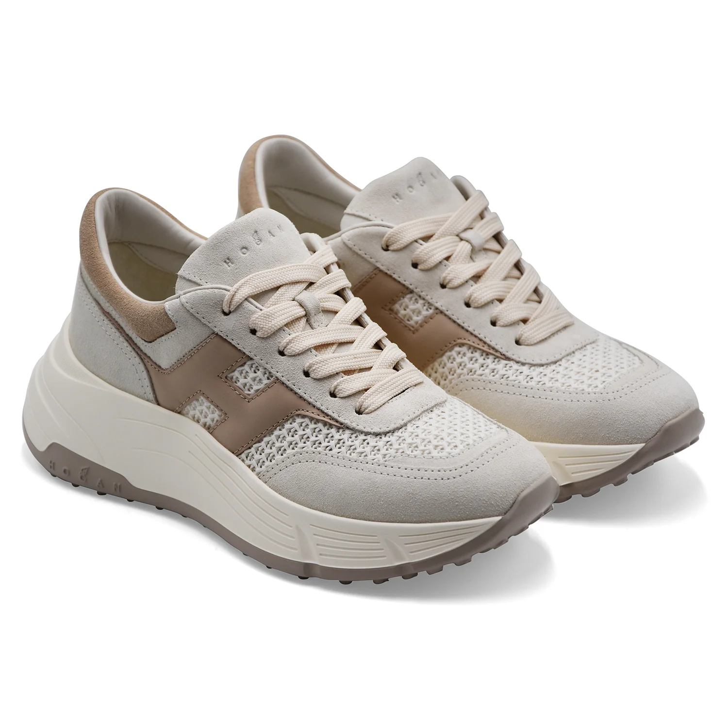 Hogan Sneakers Donna H669 In Pelle Scamosciata Bianco E Beige - Image 2