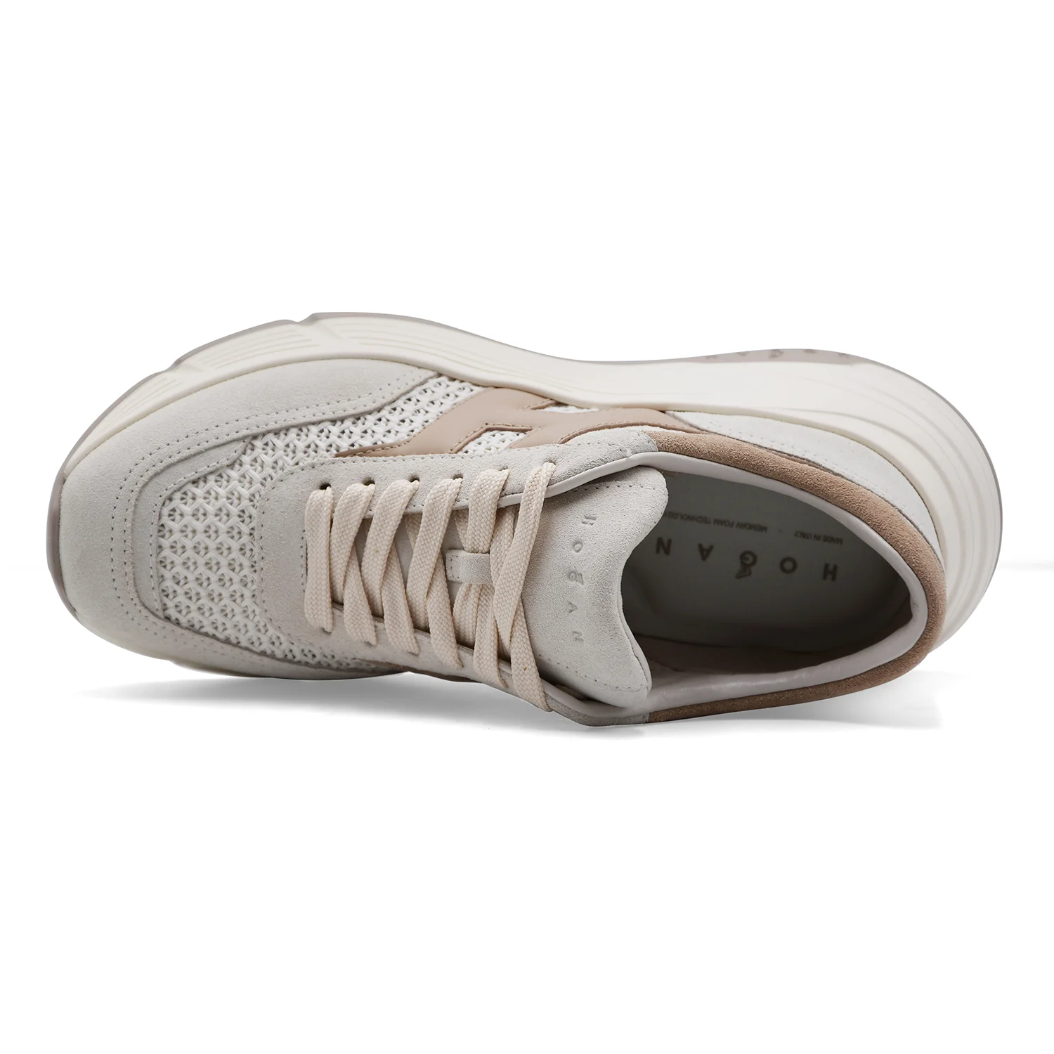 Hogan Sneakers Donna H669 In Pelle Scamosciata Bianco E Beige - Image 3
