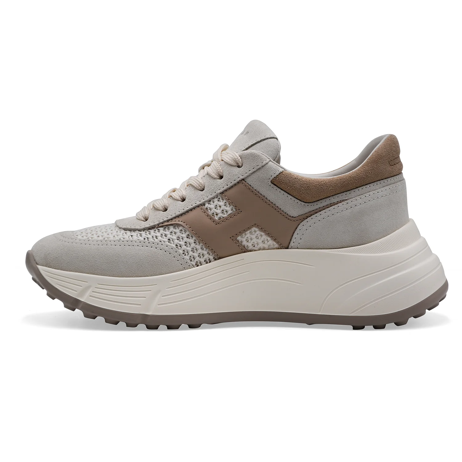 Hogan Sneakers Donna H669 In Pelle Scamosciata Bianco E Beige - Image 4