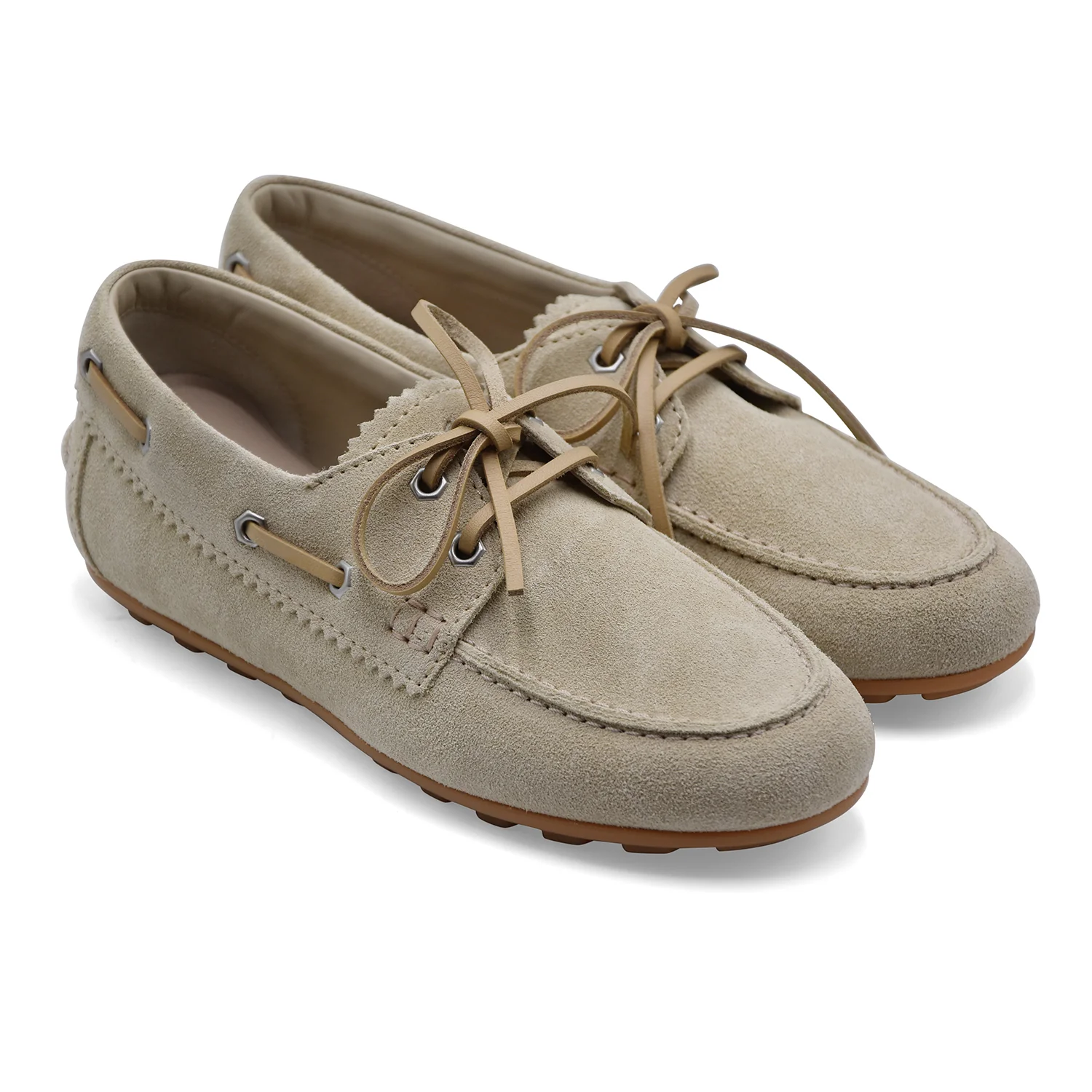 Hogan Donna Scarpe Da Barca Morbida Pelle Scamosciata Beige H693 - Image 2