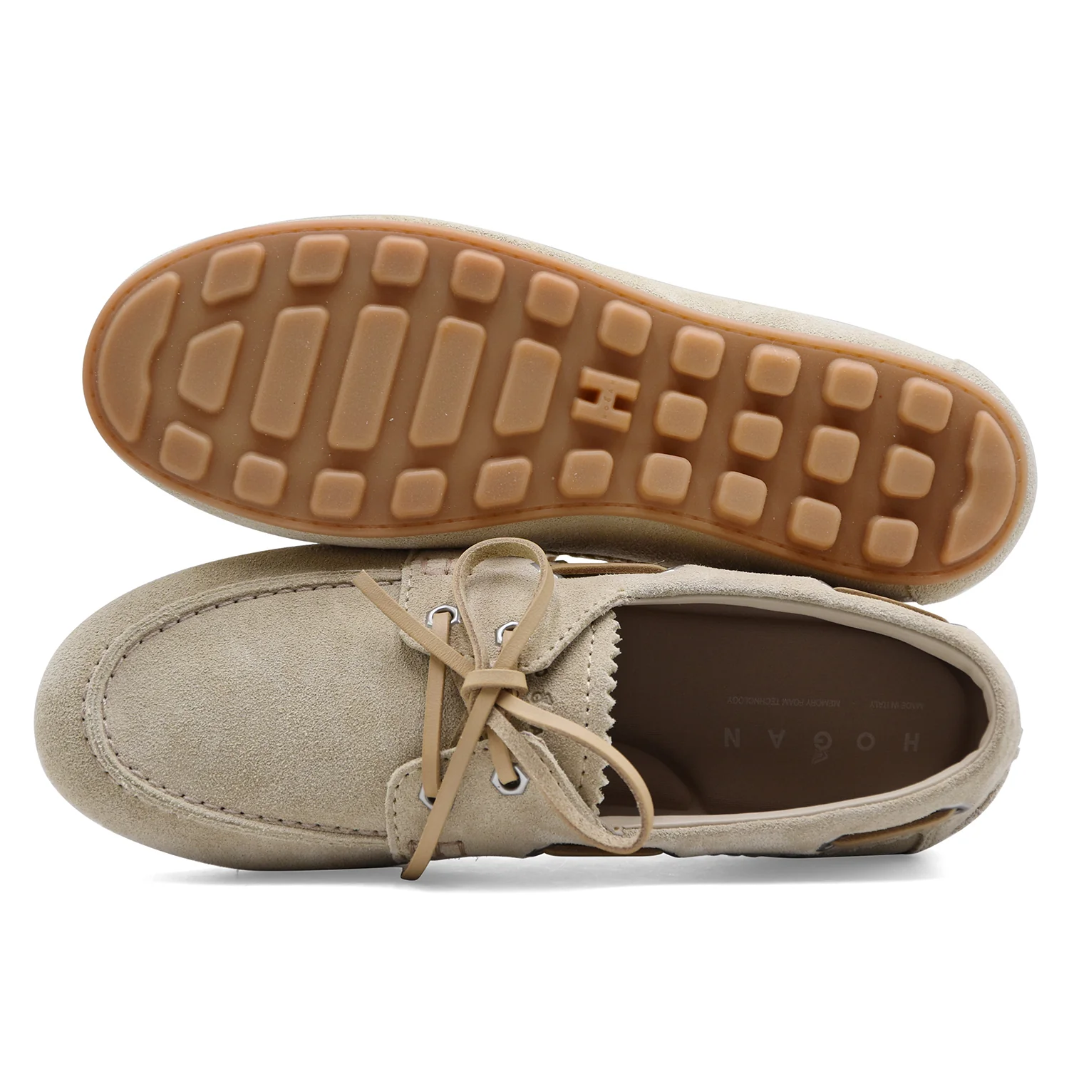 Hogan Donna Scarpe Da Barca Morbida Pelle Scamosciata Beige H693 - Image 3