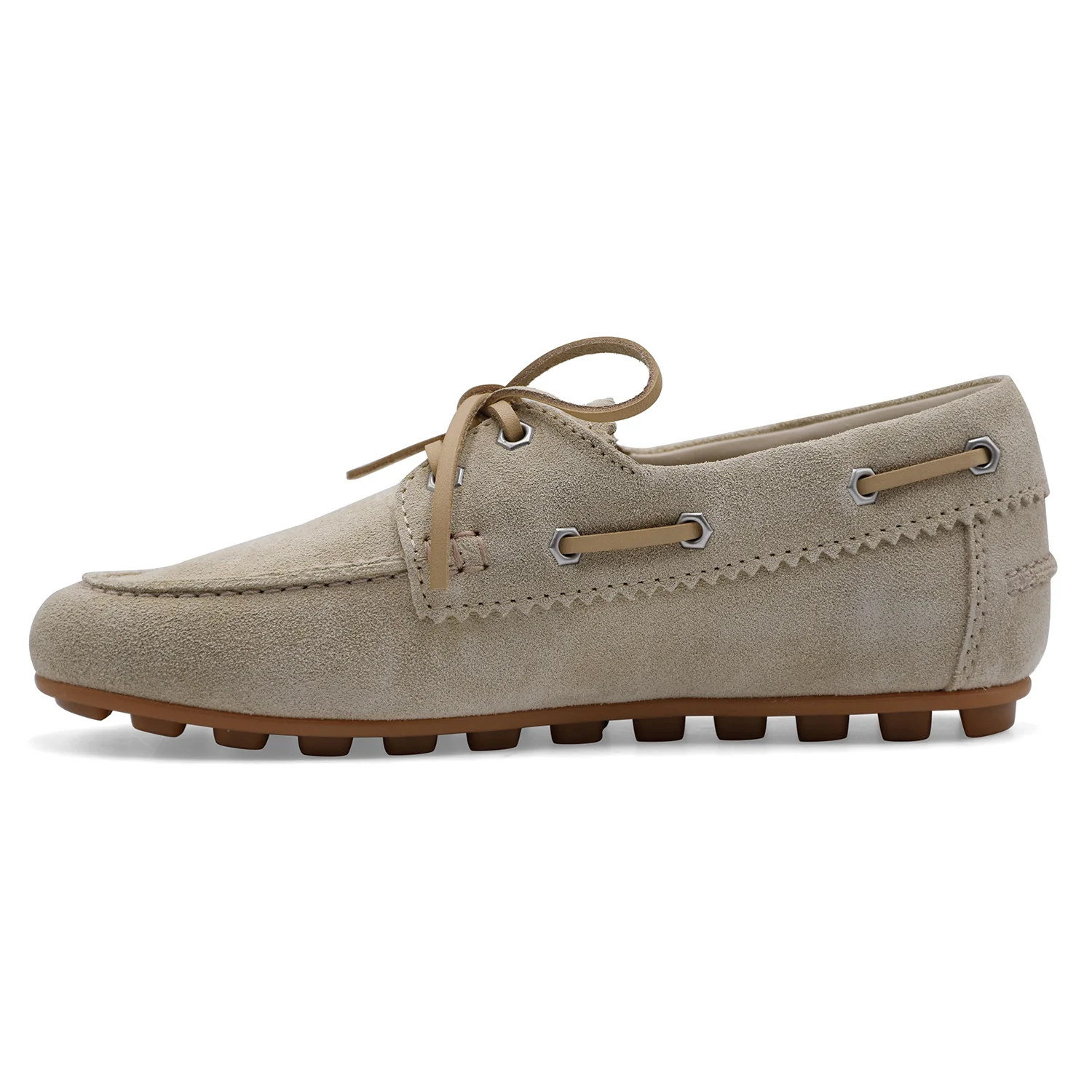 Hogan Donna Scarpe Da Barca Morbida Pelle Scamosciata Beige H693 - Image 4
