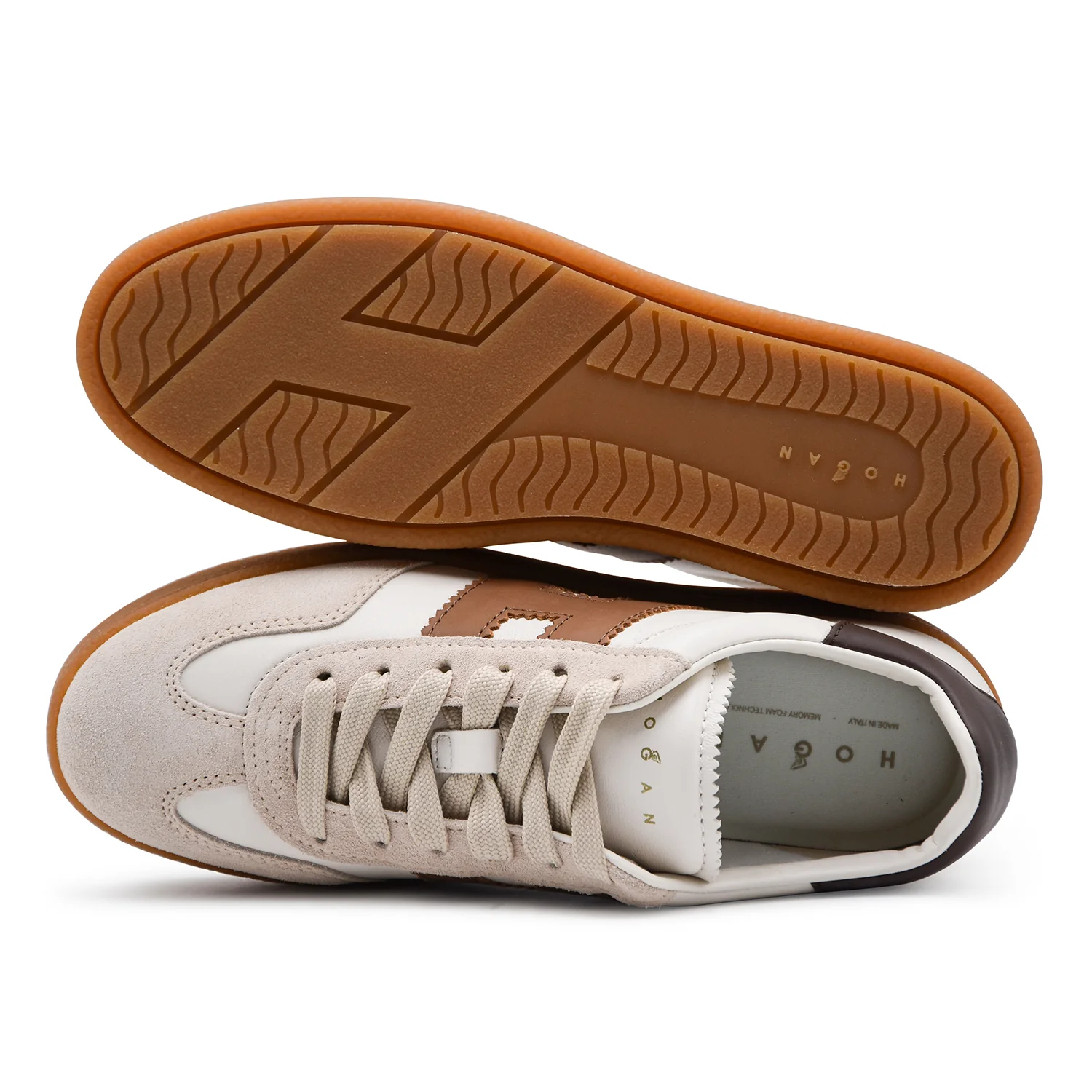 Sneakers Donna Hogan H698 Pelle Bianca Marrone Maxi Suola Beige - Image 5
