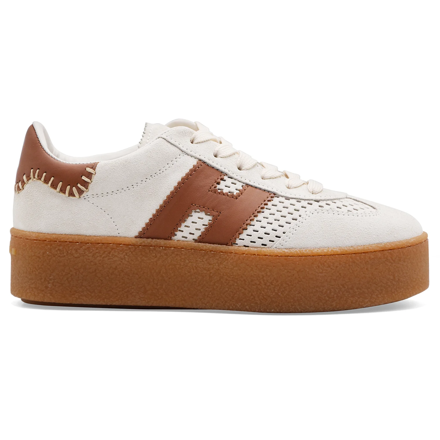 Hogan Sneakers Donna H698 Pelle Scamosciata Avorio Con Forature