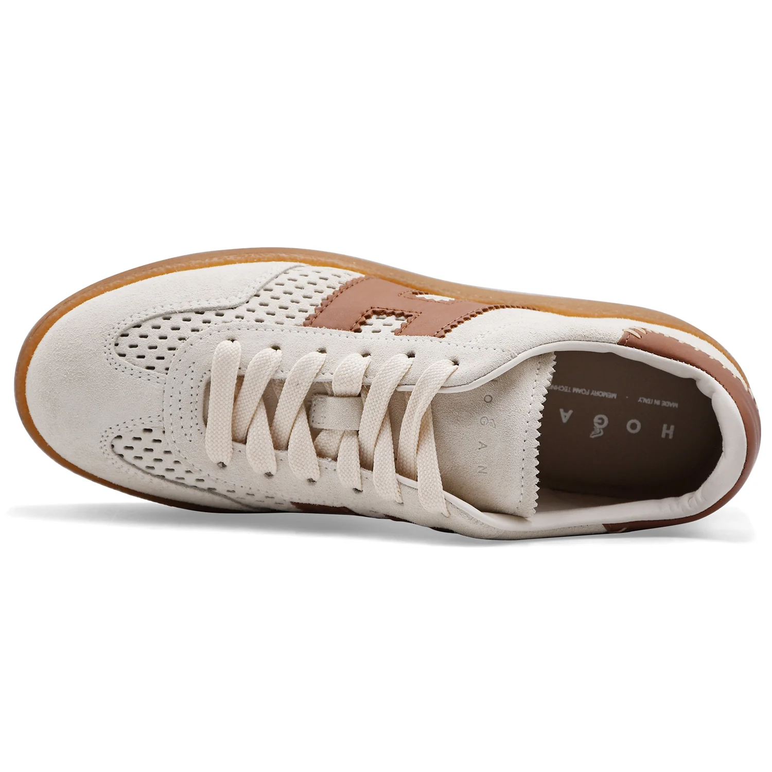 Hogan Sneakers Donna H698 Pelle Scamosciata Avorio Con Forature - Image 3