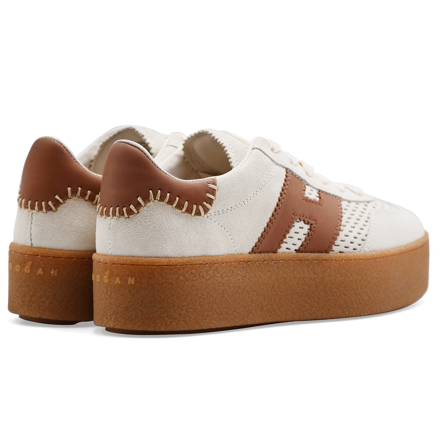 Hogan Sneakers Donna H698 Pelle Scamosciata Avorio Con Forature - Image 4