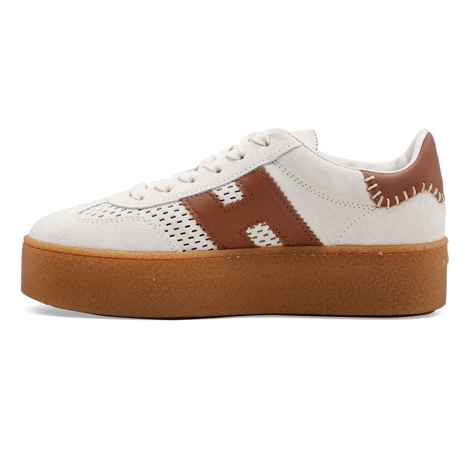 Hogan Sneakers Donna H698 Pelle Scamosciata Avorio Con Forature - Image 5