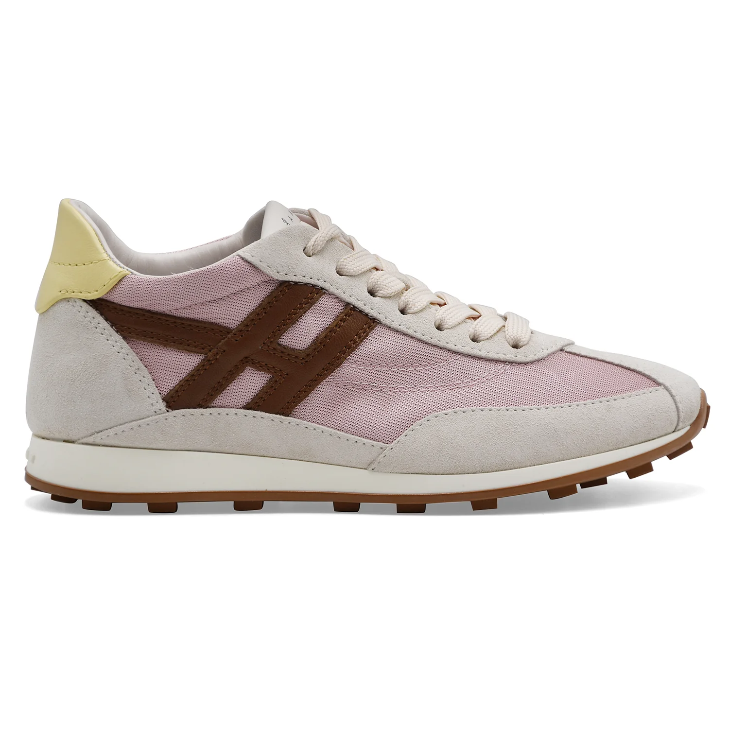 Hogan Sneakers Donna H699 Pelle Scamosciata Avorio Tessuto Rosa