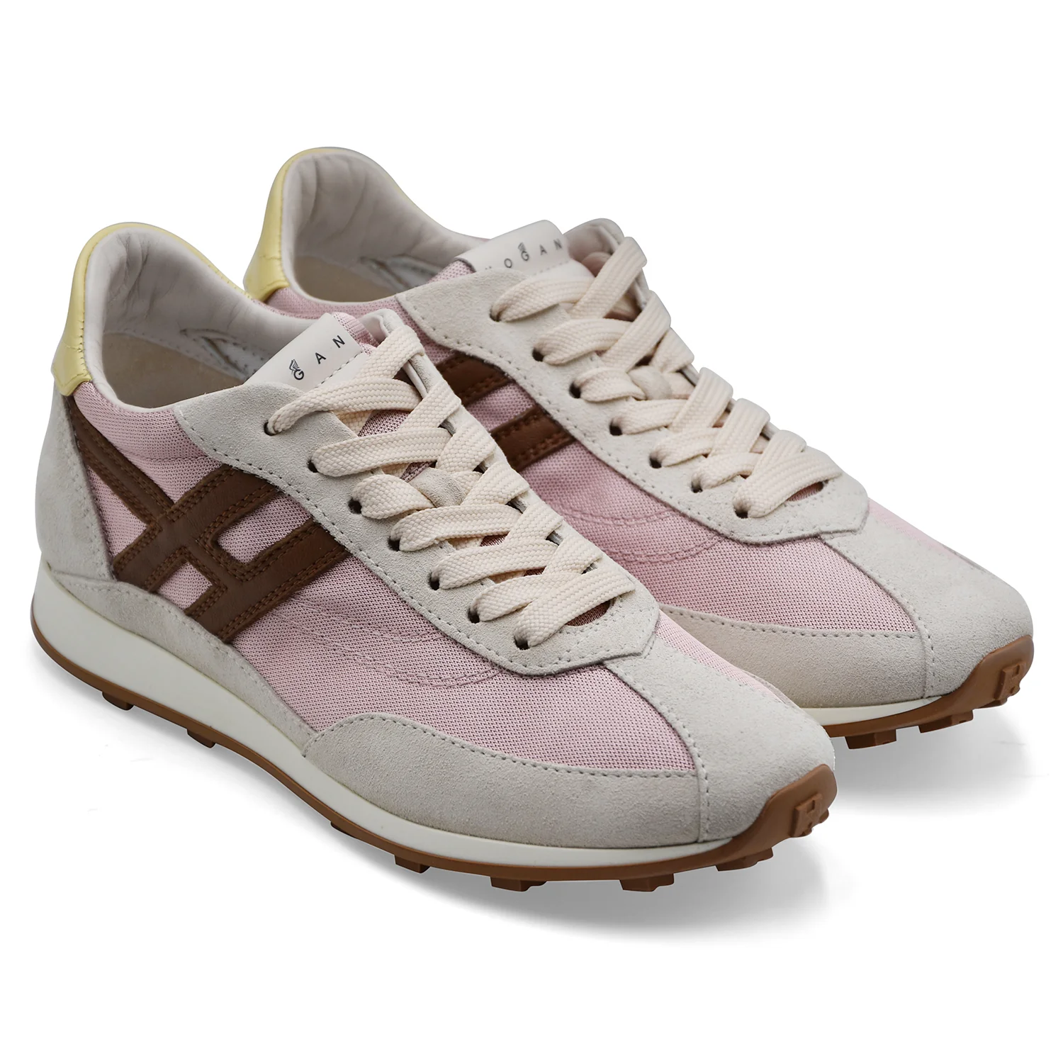 Hogan Sneakers Donna H699 Pelle Scamosciata Avorio Tessuto Rosa - Image 2